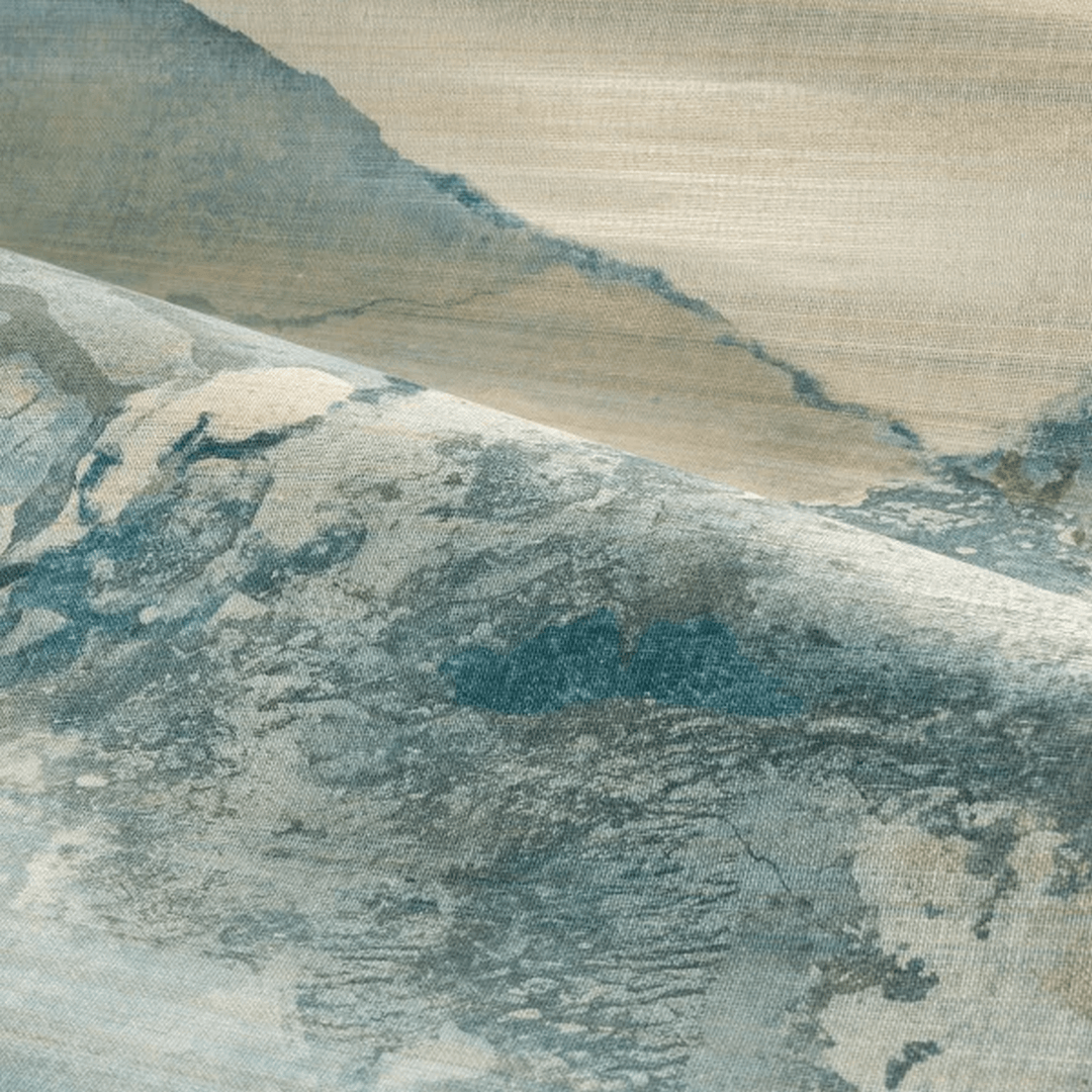 Mural with a mountain motif HORIZON - BLEU BEIGE DORÉ blue with beige
