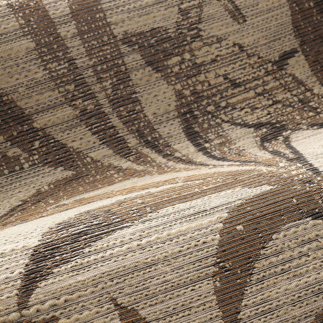 Textile wallpaper with a plant motif of SALIX leaves - NOIR/TABAC tobacco with beige