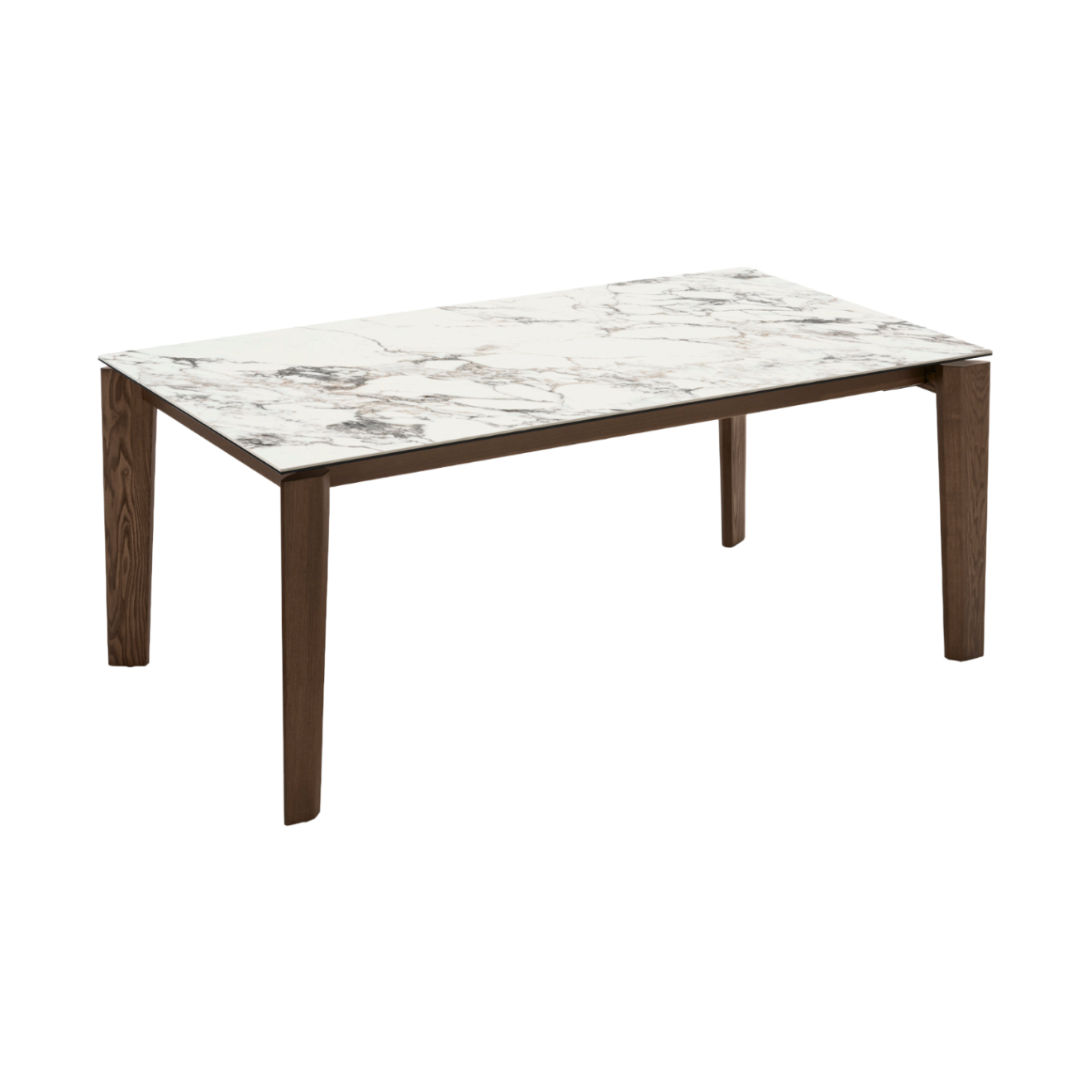 Ausziehbarer Tisch DOGMA mit weißer Platte und dunklem Holzgestell