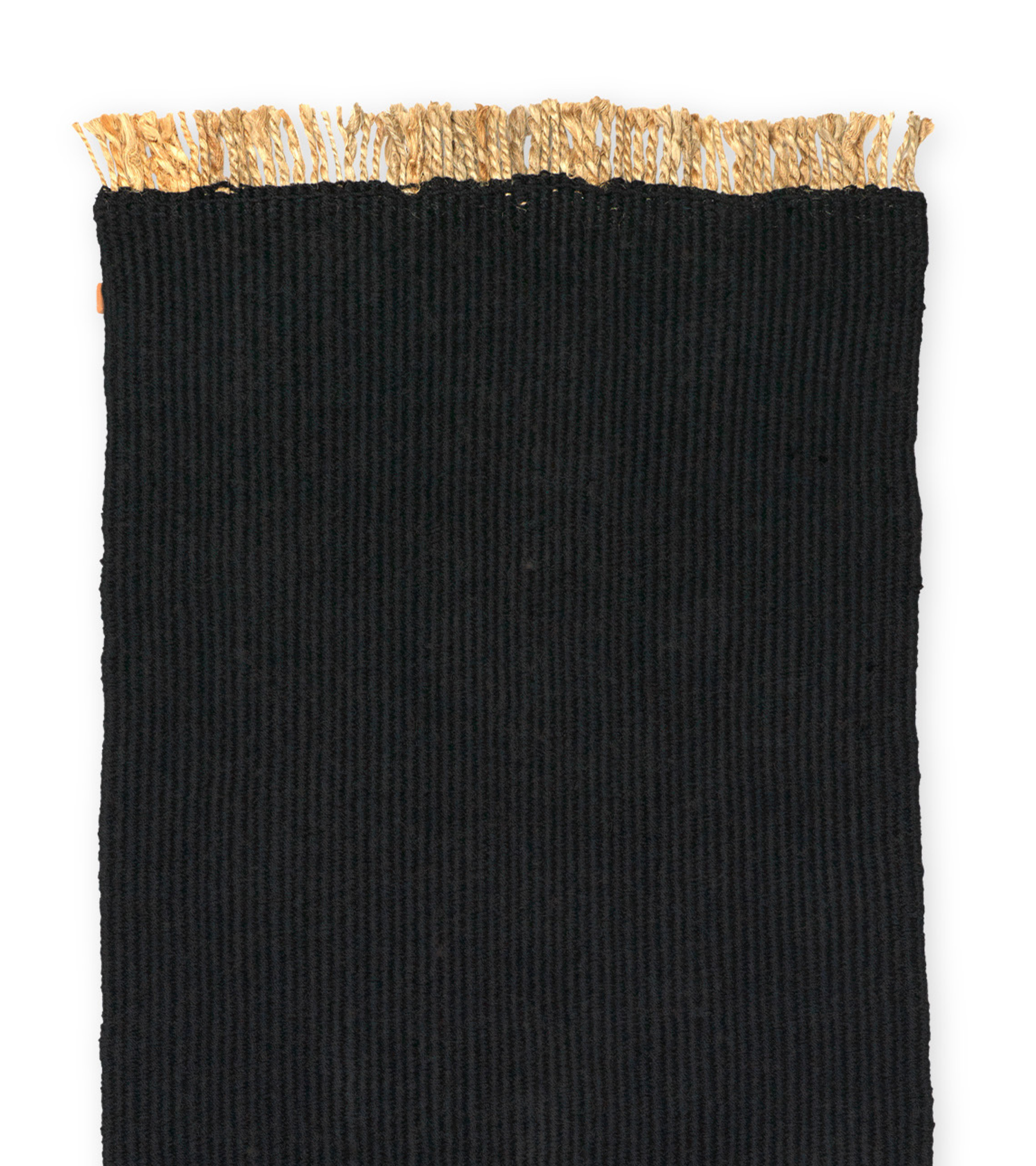 Loper BLOCK RUNNER zwart met beige franjes