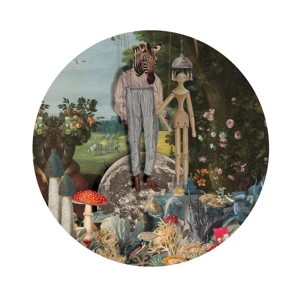 Circle-shaped Mural DOTS - PUPPETS dark green with blue