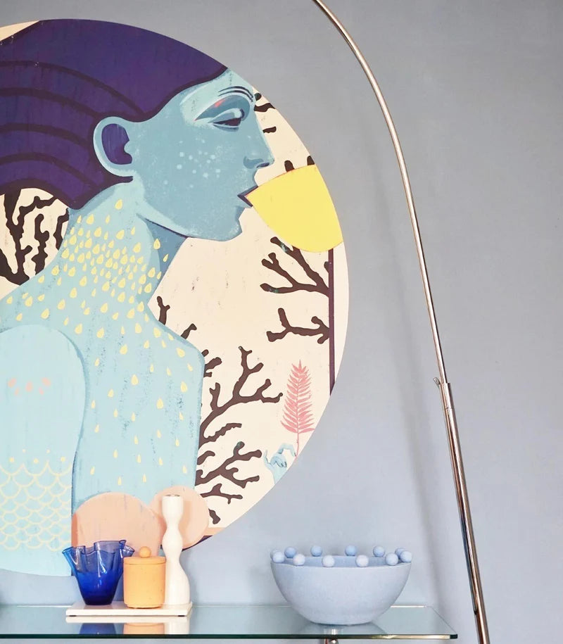 Muurschildering in de vorm van een cirkel DOTS - SIREN KOOL MEISJE blauw