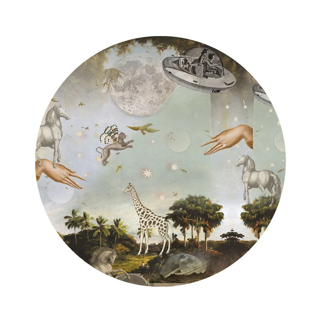 Circle-shaped Mural DOTS - STARDUST SAFARI dark green with blue