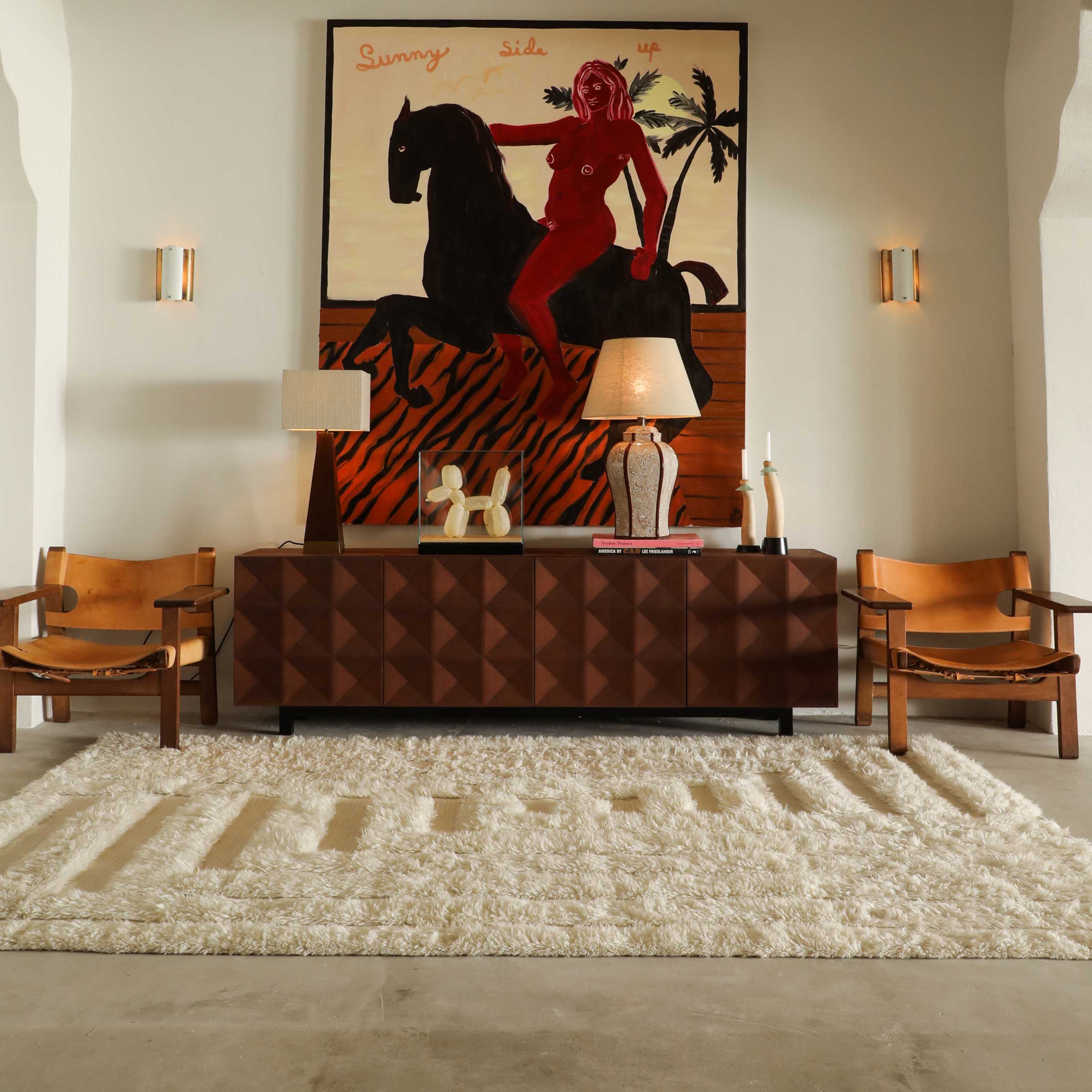 SHAGGY LABYRINTH white rug with long pile