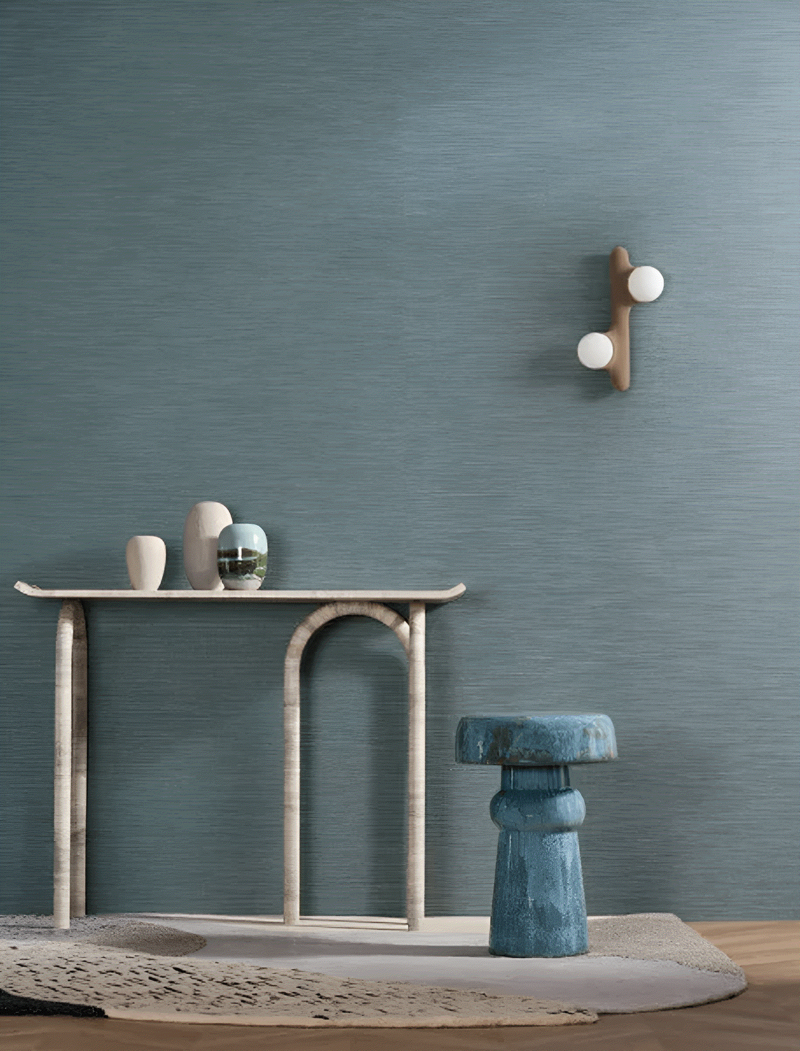Structuurtextielbehang dat canvas imiteert VENIZIA - PIERRE BLEUE blauw met grijs