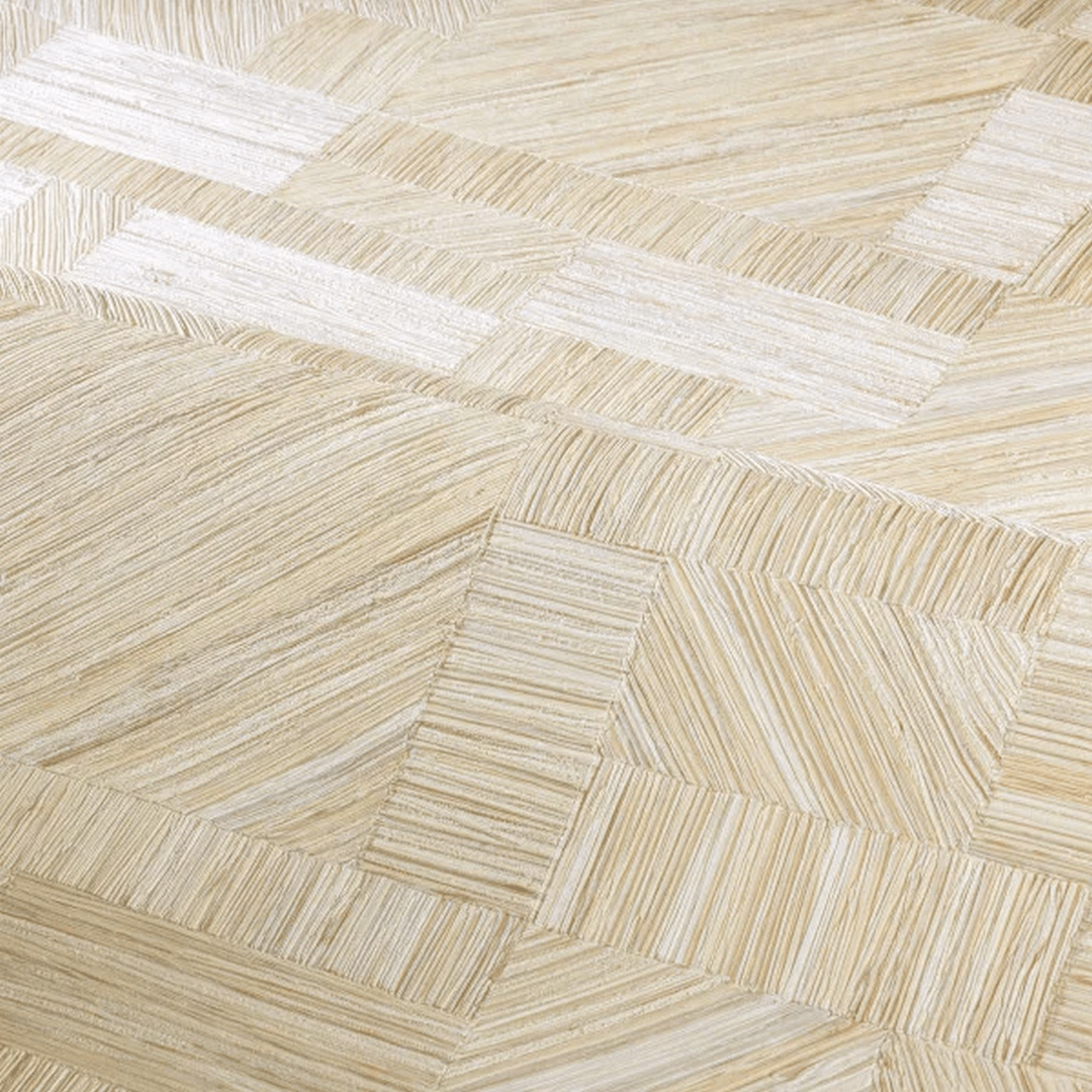 Geometric Textured Wallpaper Imitating Straw Patchwork IMBRICATION - IVORY Beige