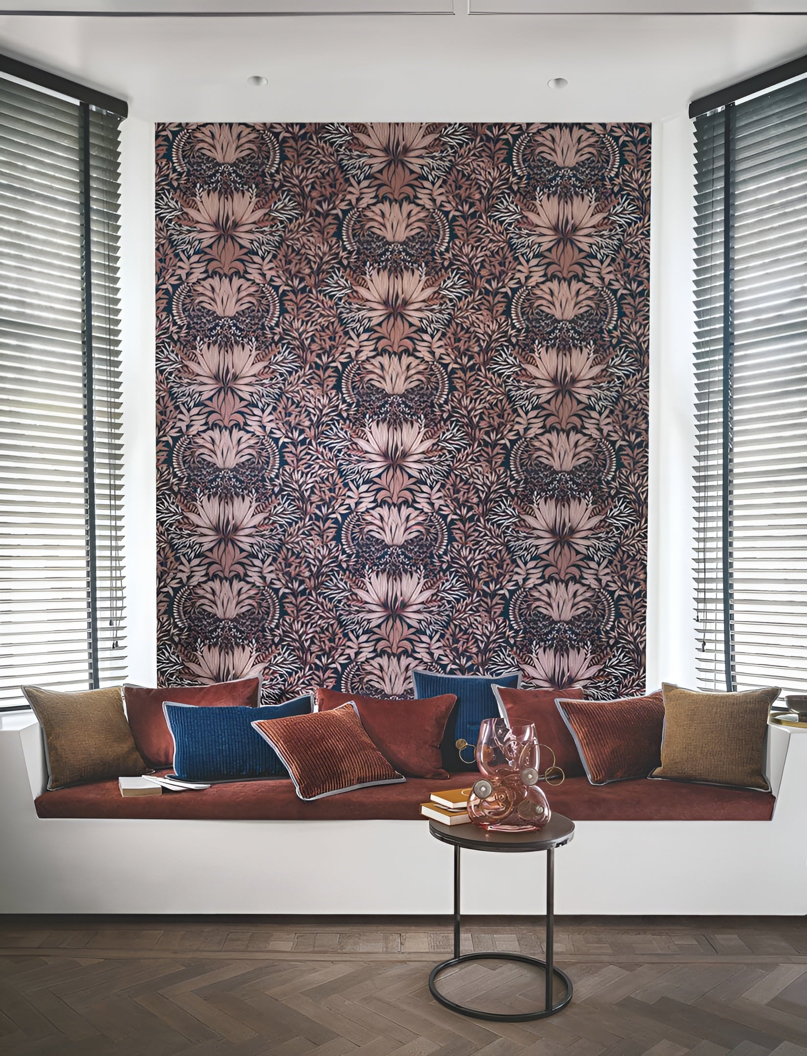 CHARDON wallpaper with plant motif - COGNAC/NUDE cognac brown with beige