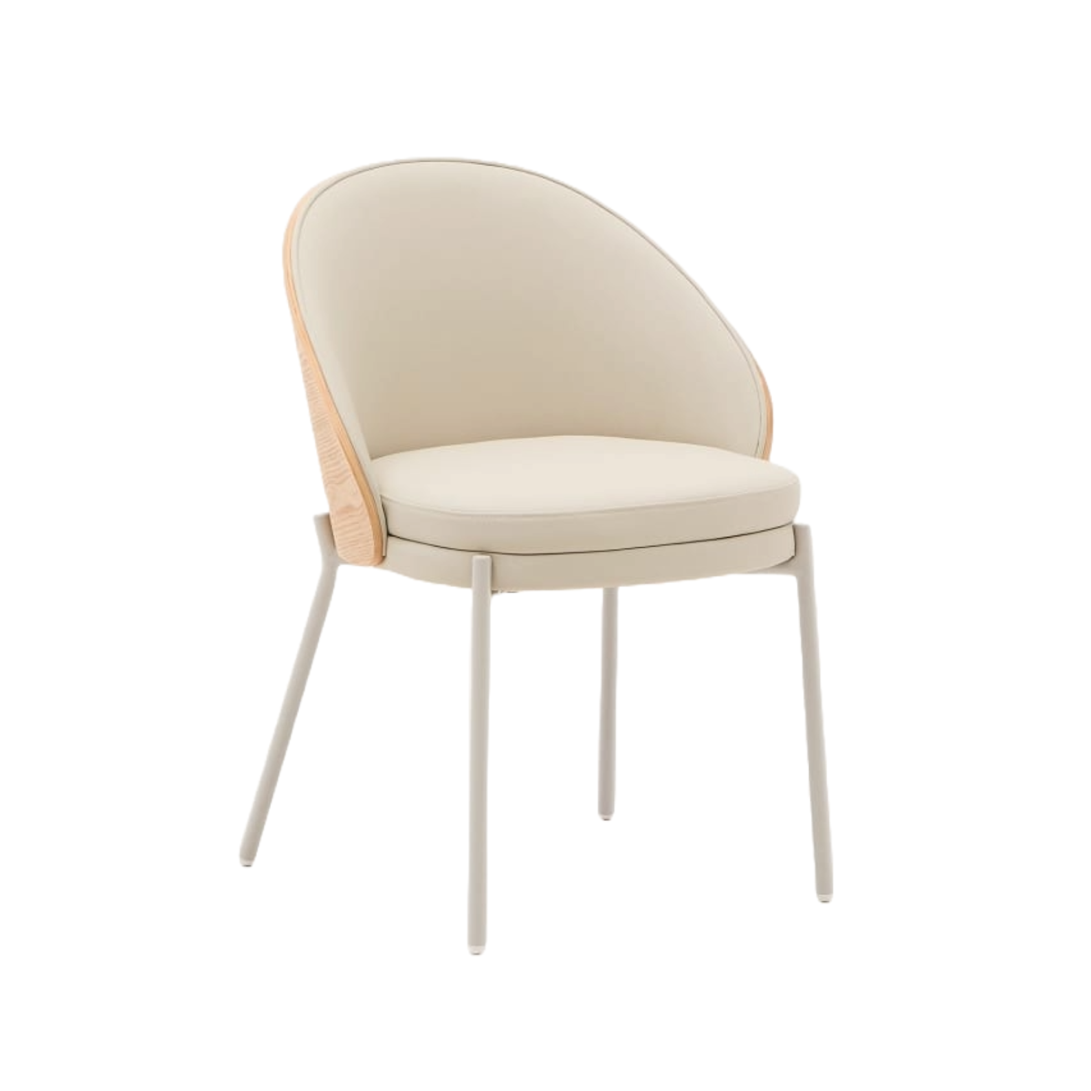 EAMY stoel beige ecologisch leer met essenhouten afwerking