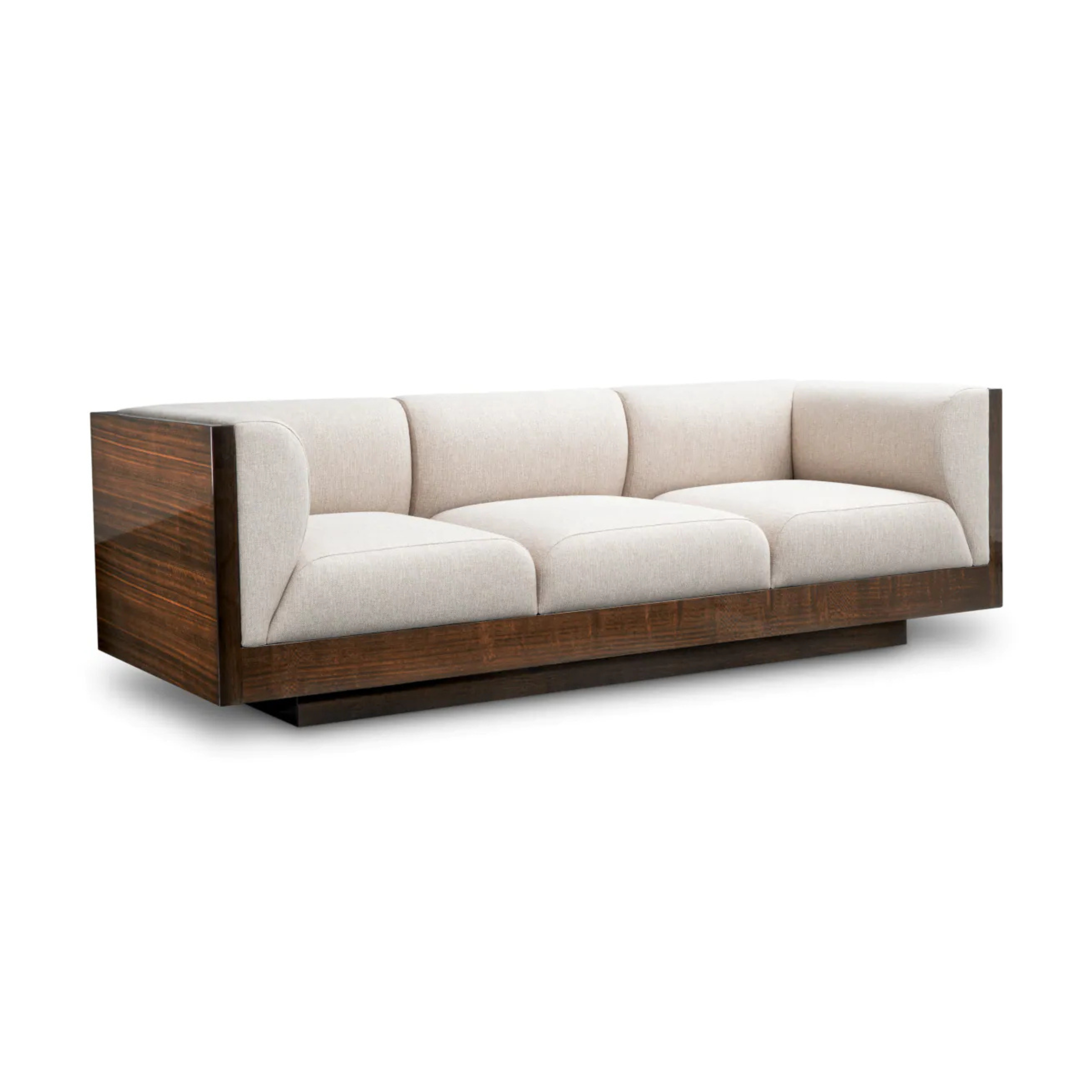 Sofa SEBASTIAN kremfarben mit Eukalyptusfurnier