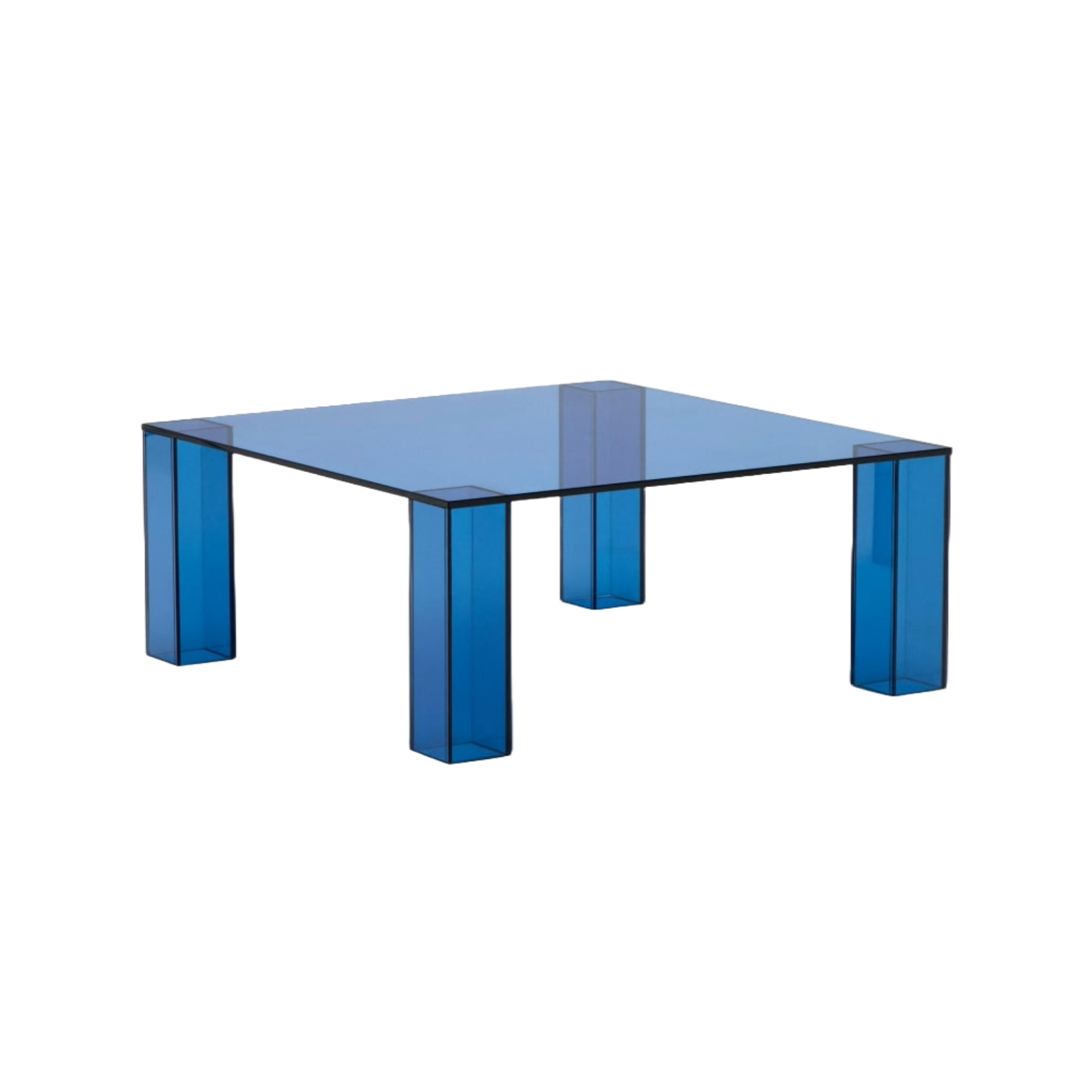Vierkante salontafel ADULARIA blauw gehard glas