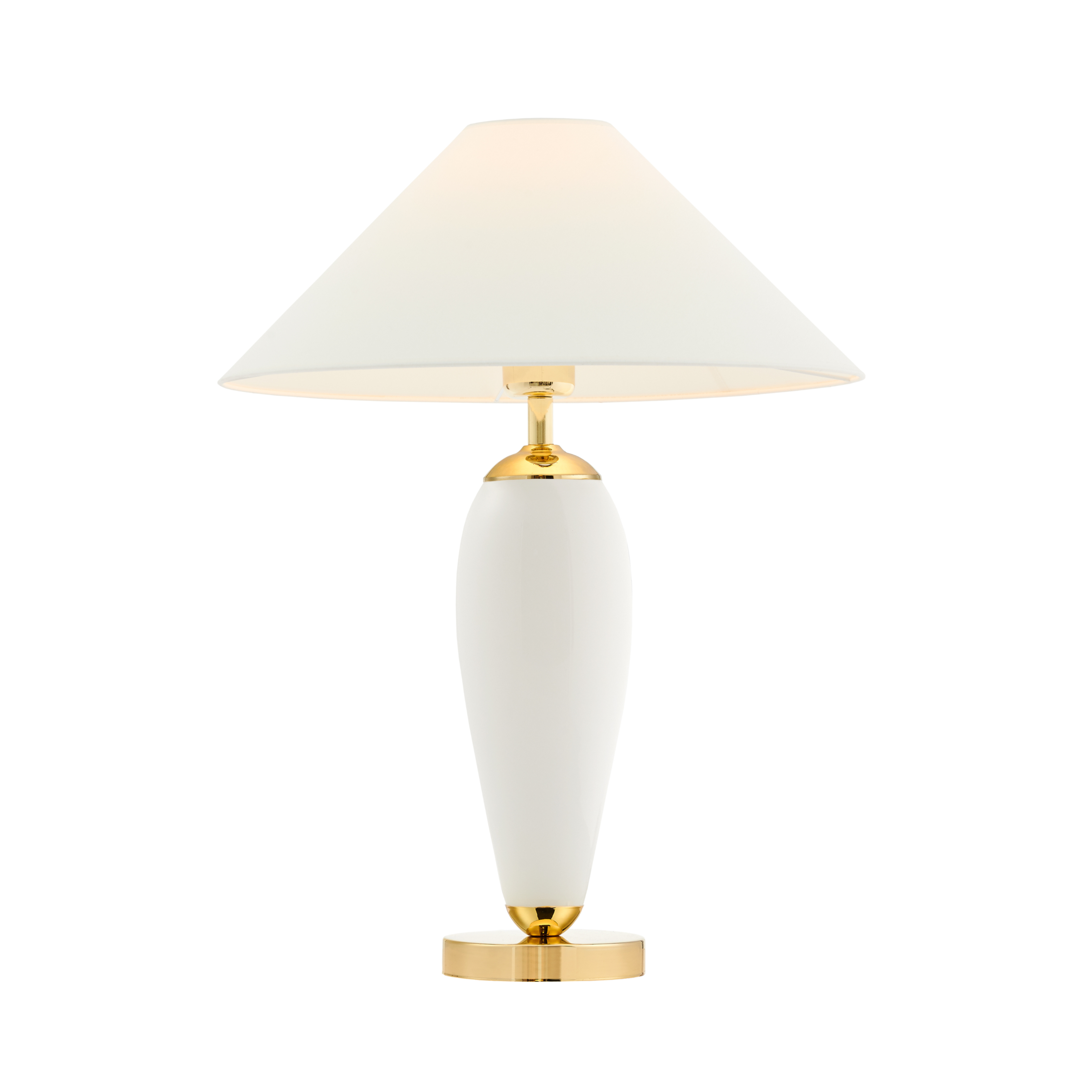 Tafellamp REA wit met melkachtige voet en gouden afwerking