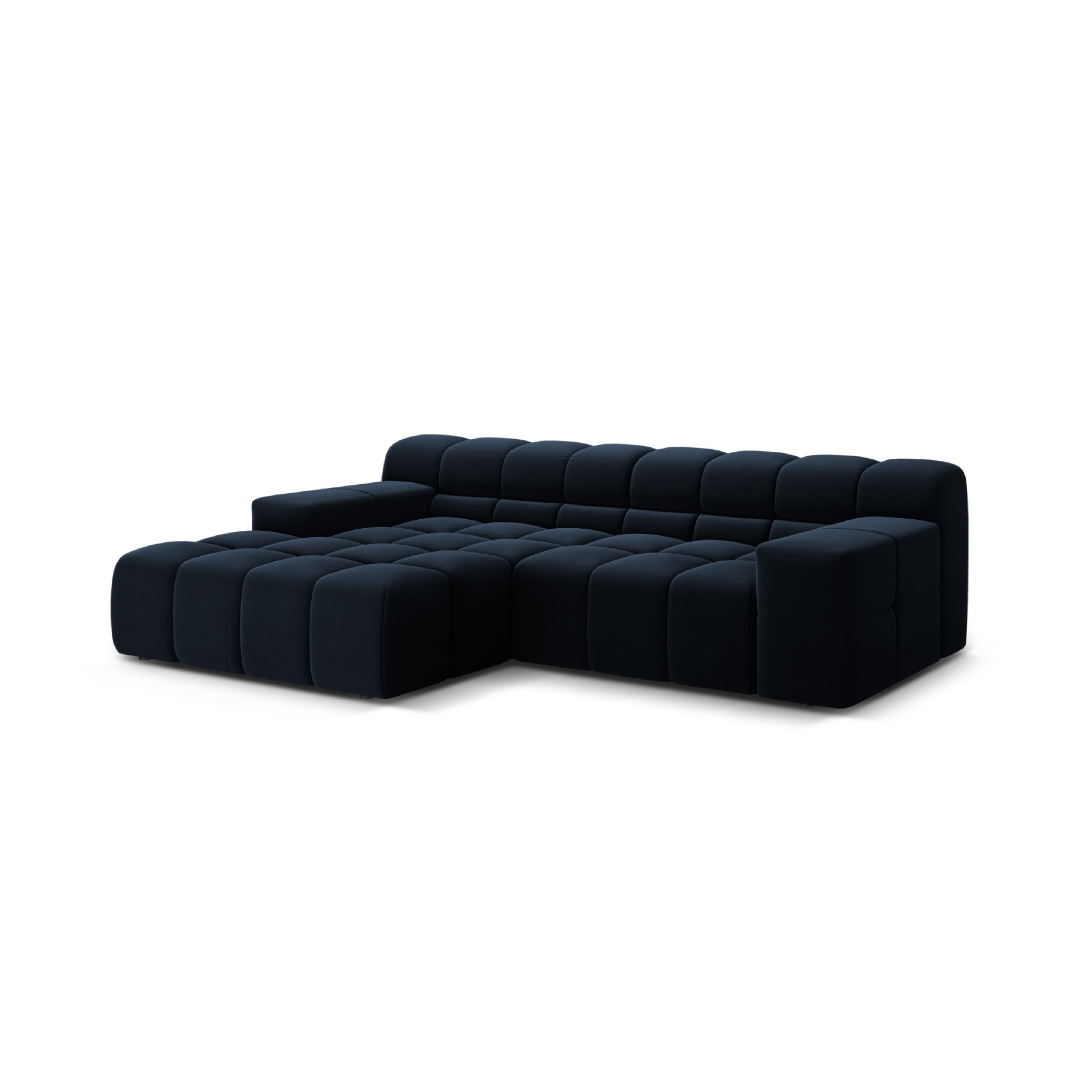 Samt-Ecksofa für 2 Personen links AGAVE in Marineblau