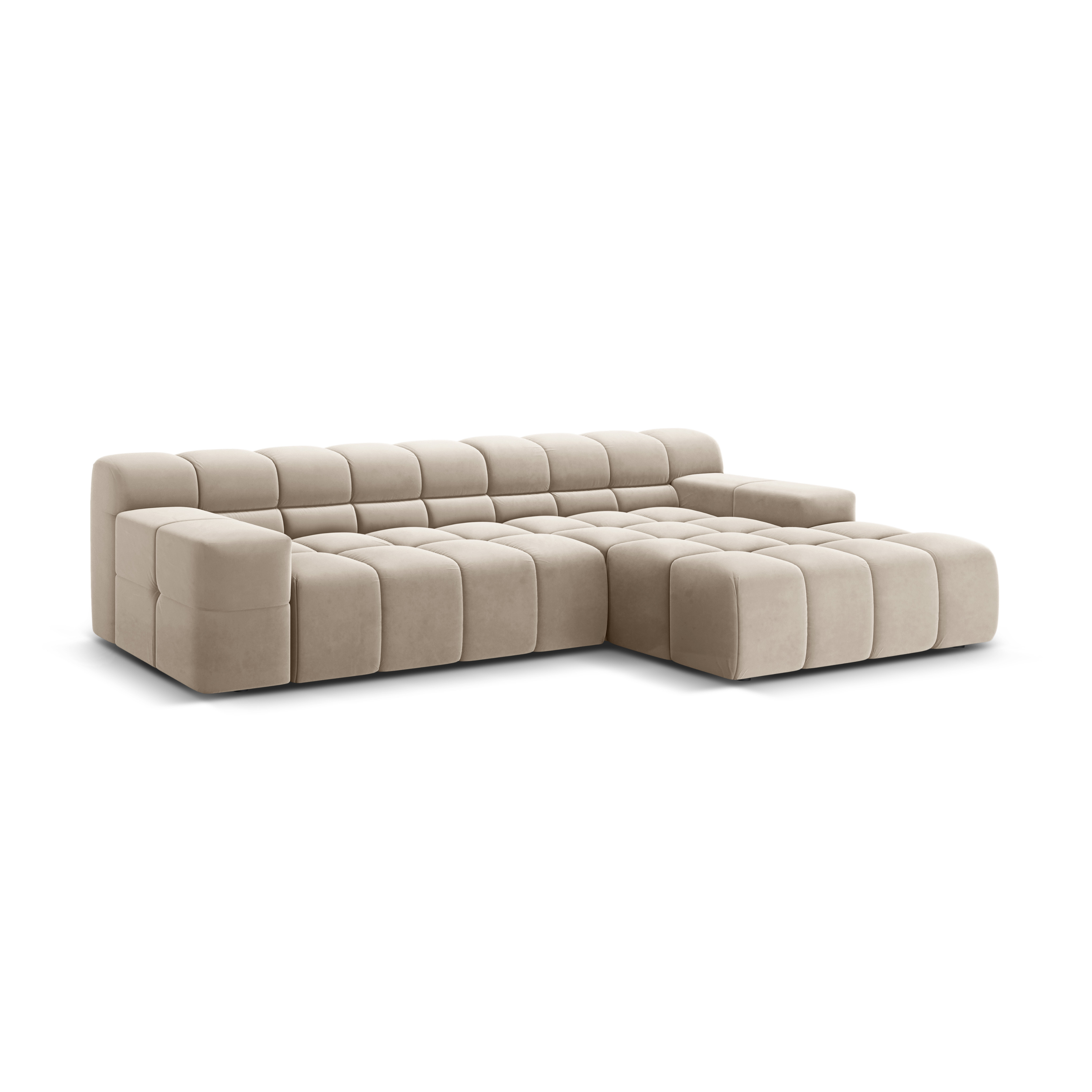 Samt-Ecksofa 3-Sitzer rechts AGAVE hellbeige