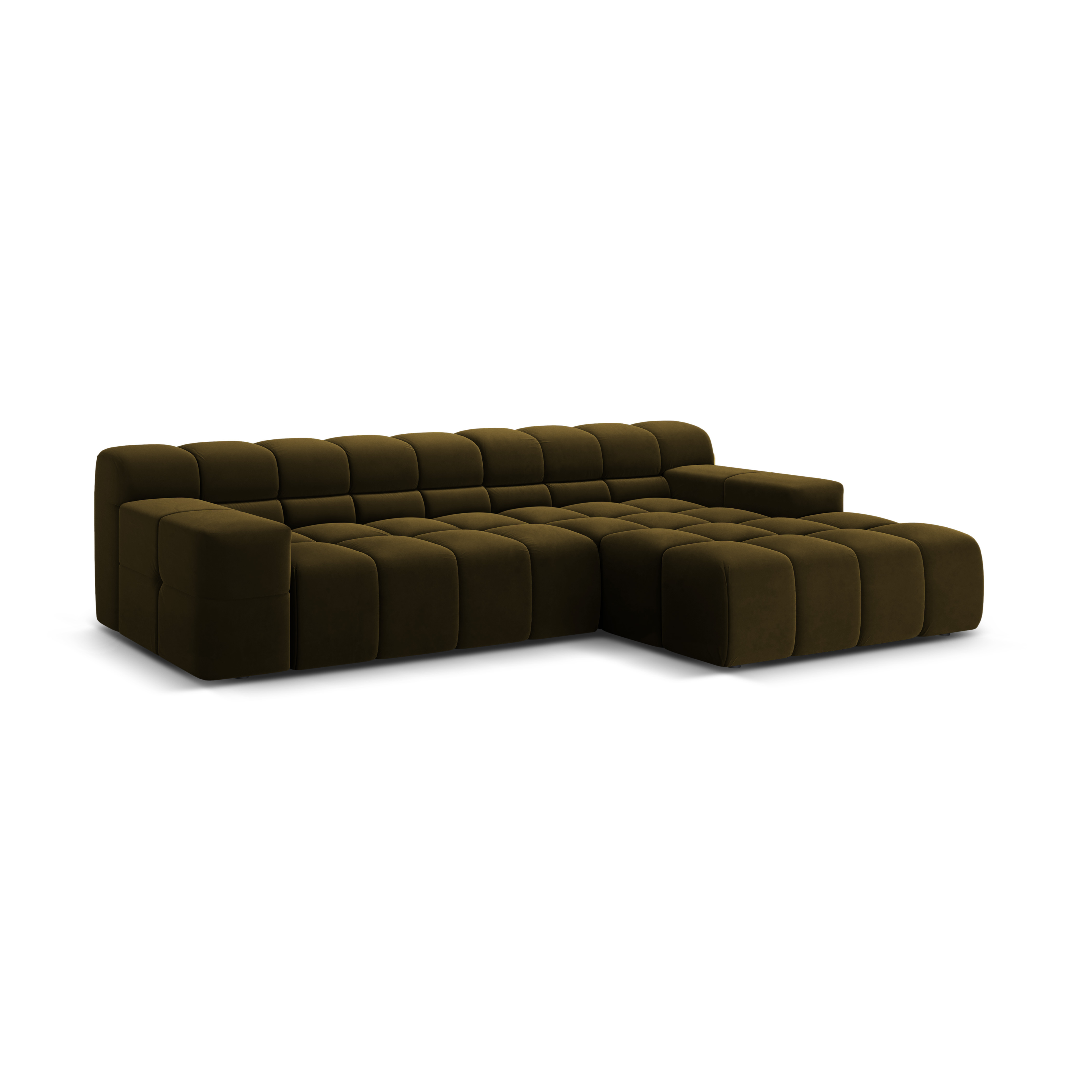Green right-facing 3-seater velvet corner sofa AGAVE