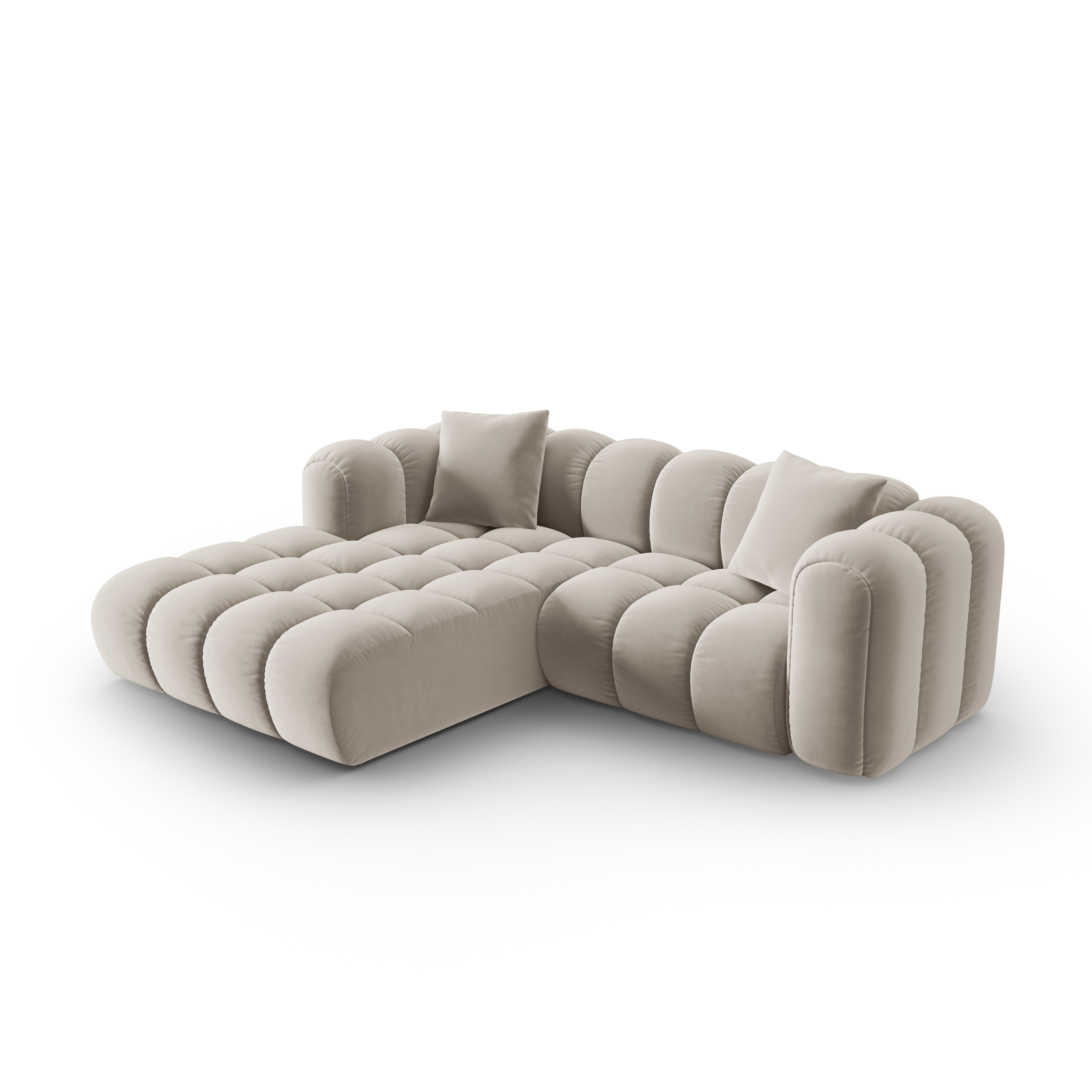 Velvet corner sofa for 3 people, left-sided ASTRO ecru