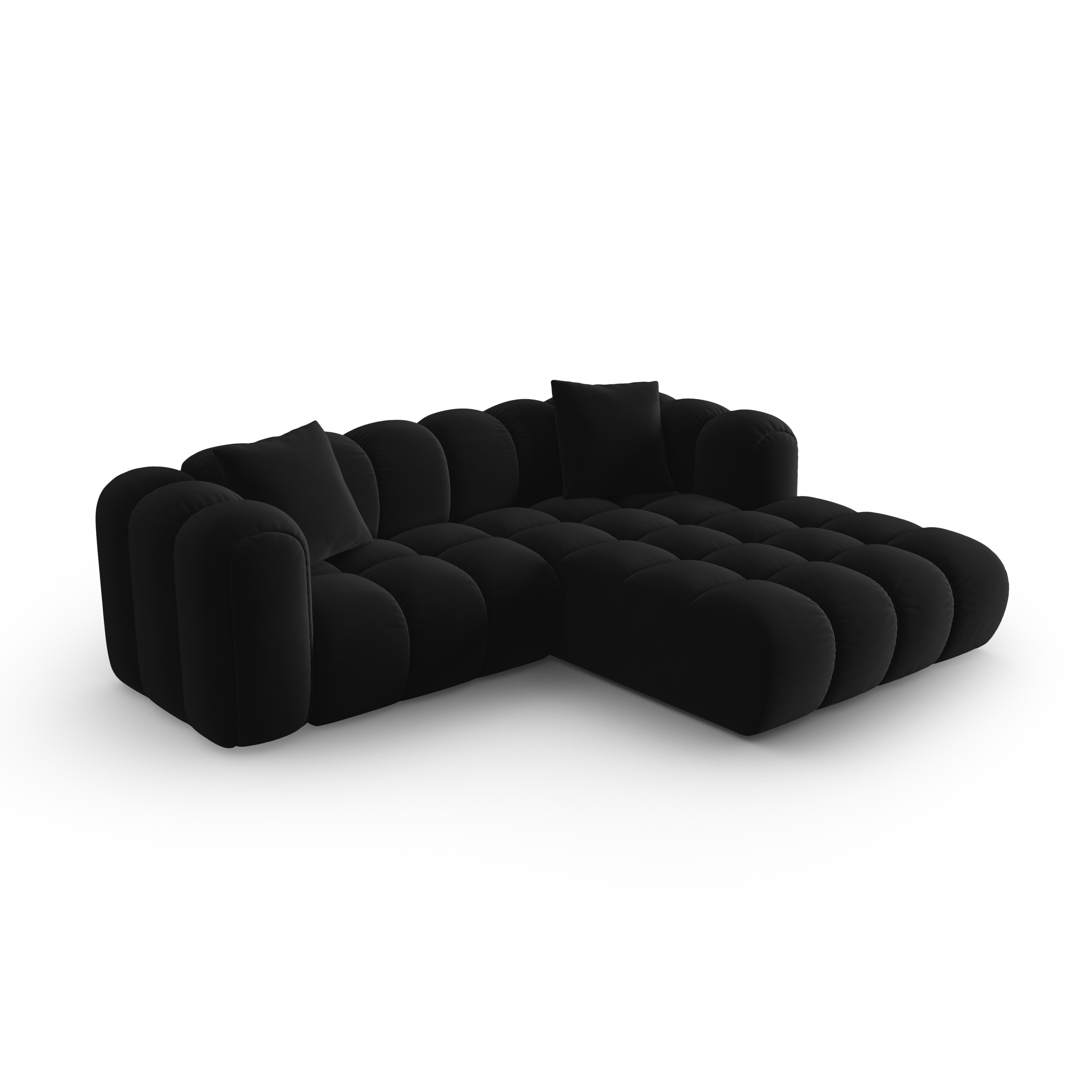 Velvet corner sofa for three people, right-facing, ASTRO, black