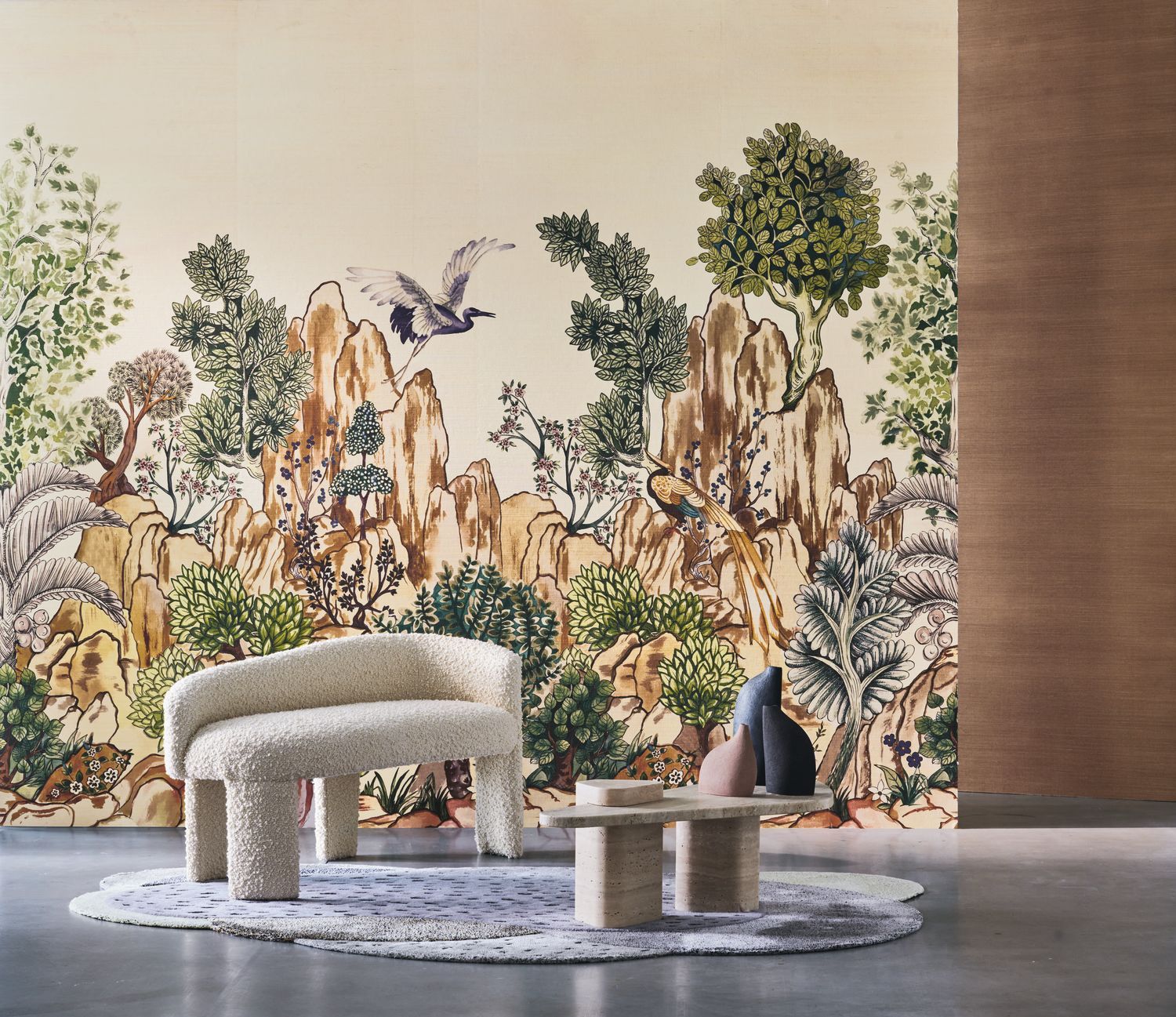 Beige mural with a plant landscape HANG MUA