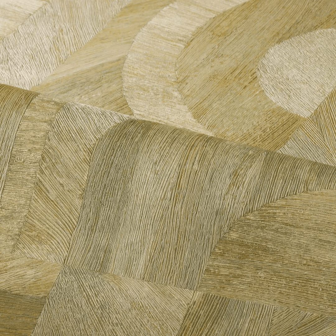 Geometrische structuurbehang dat hout imiteert met mozaïekpatroon INTARSIA - CACTUS olijfgroen