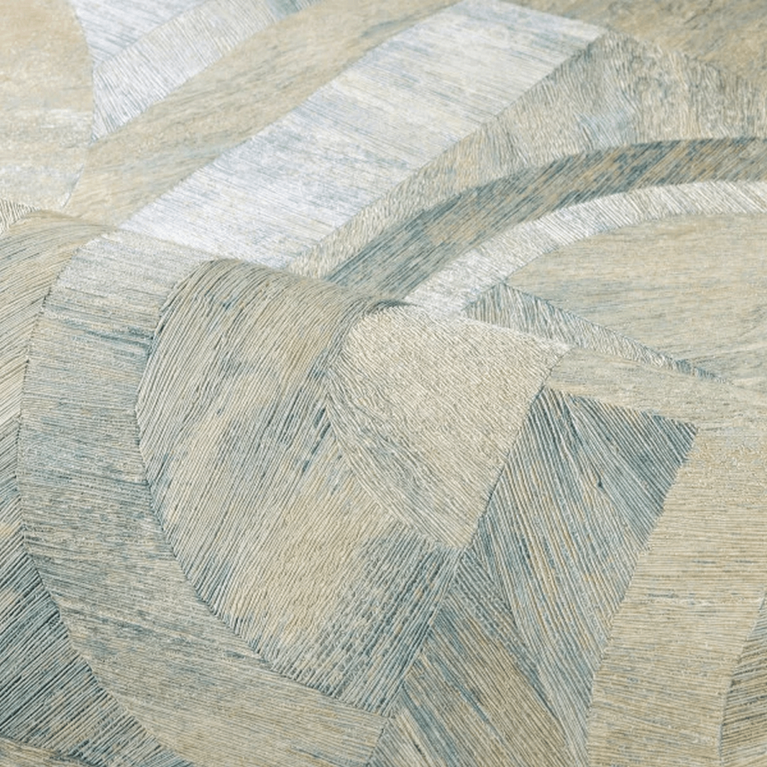 Geometrische Holzstruktur-Tapete mit Mosaikmuster INTARSIA - OPALINE eisblau