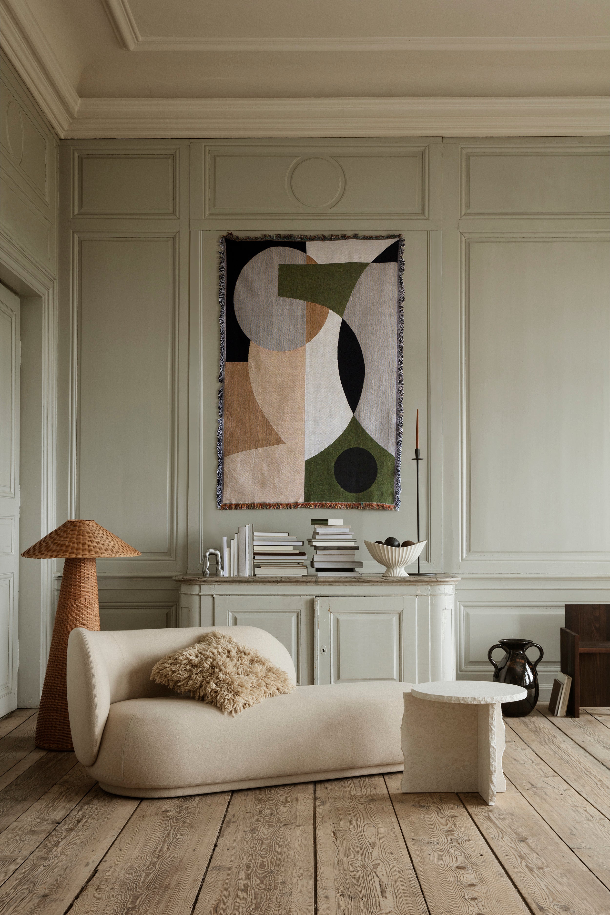 Narzuta VOLLEDIGE TAPIJT beige met olijfkleurige