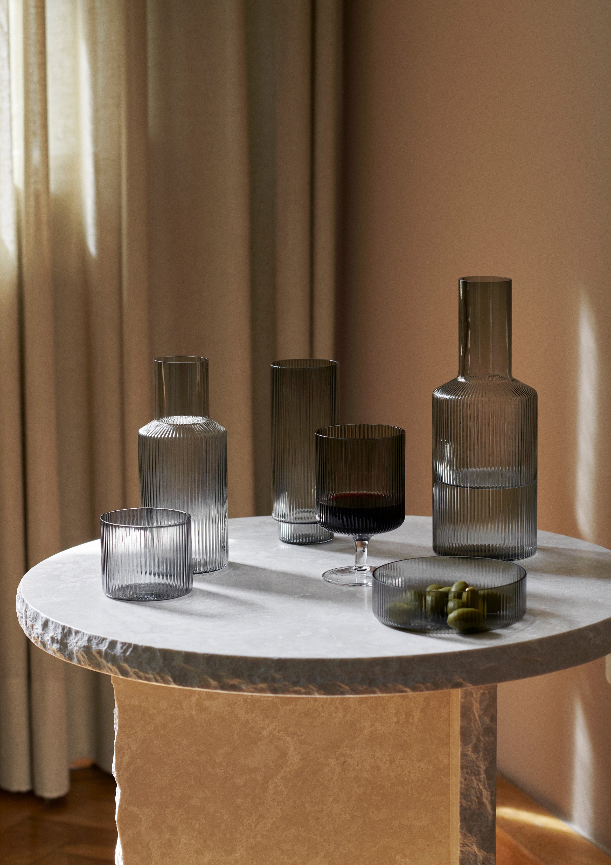 Set van schaaltjes RIPPLE gerookt glas