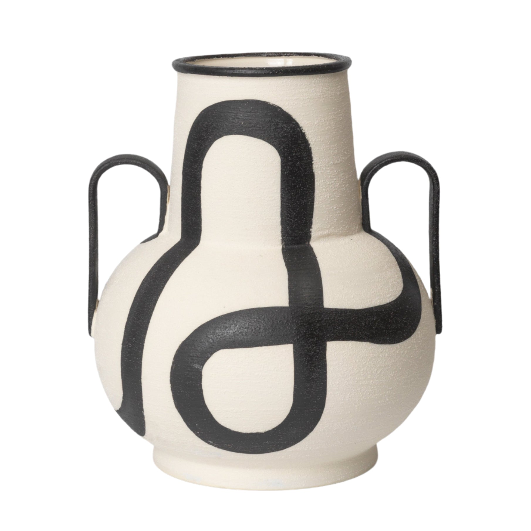 TRACE vase in broken white with a black pattern