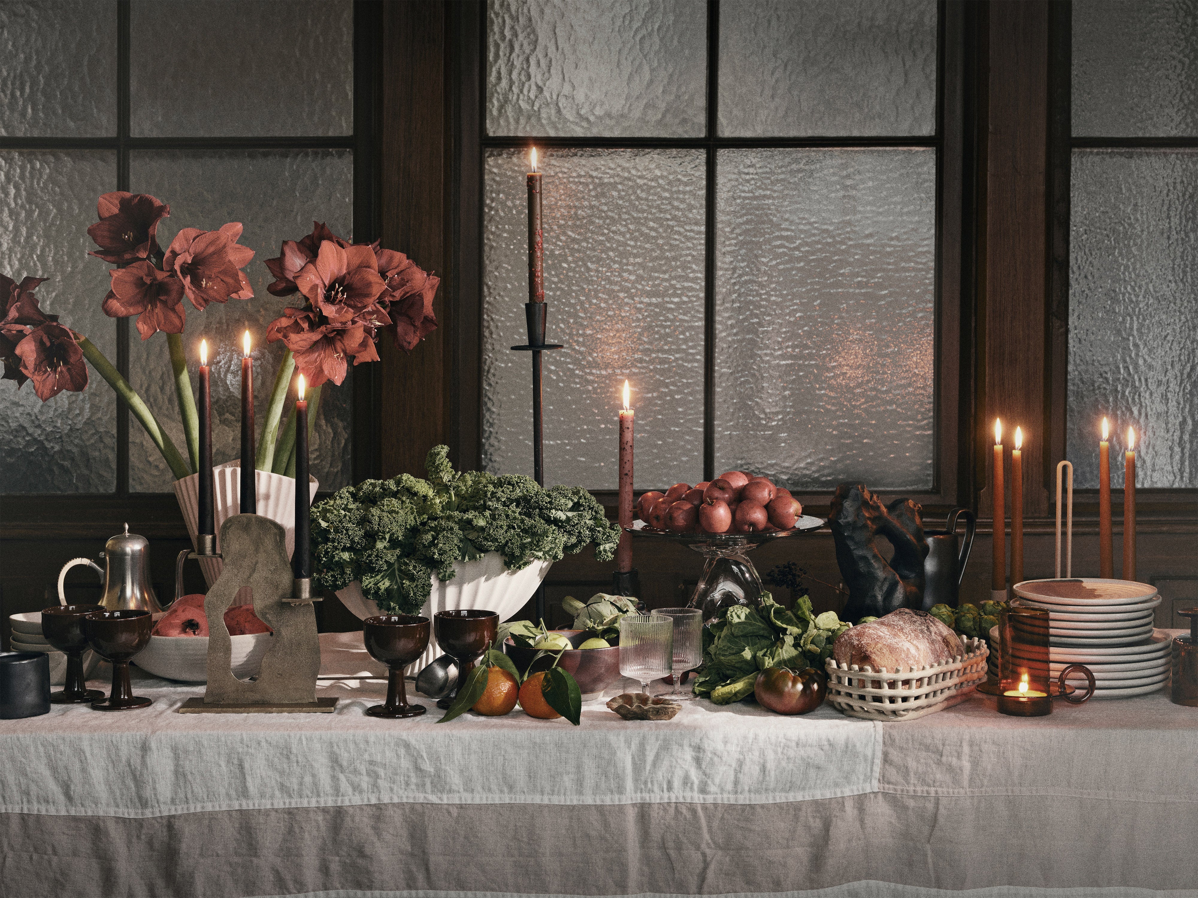 Set von Kerzen MURA grün mit rosa