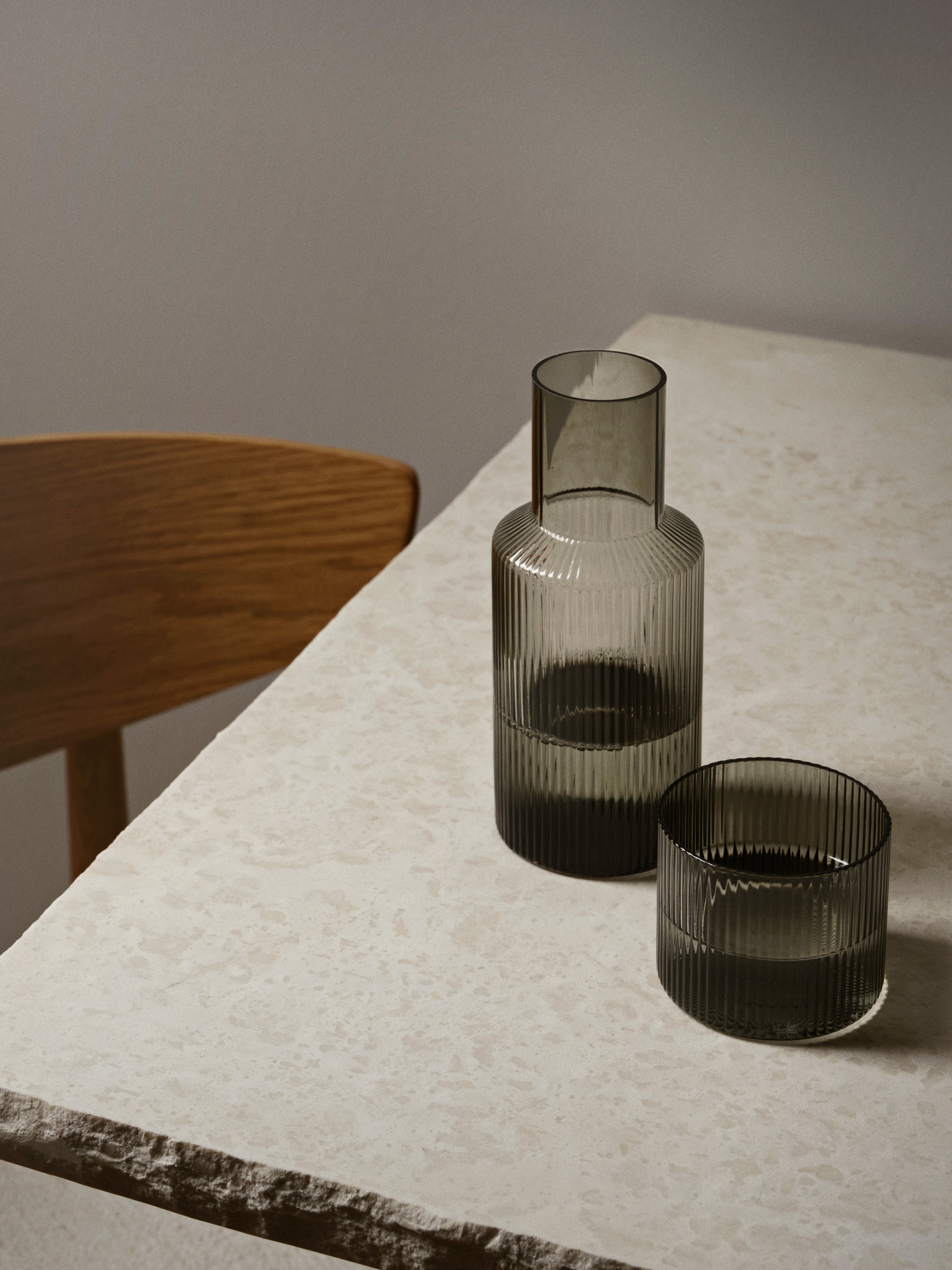 Ripple Carafe and Glass Set Smoked Glass