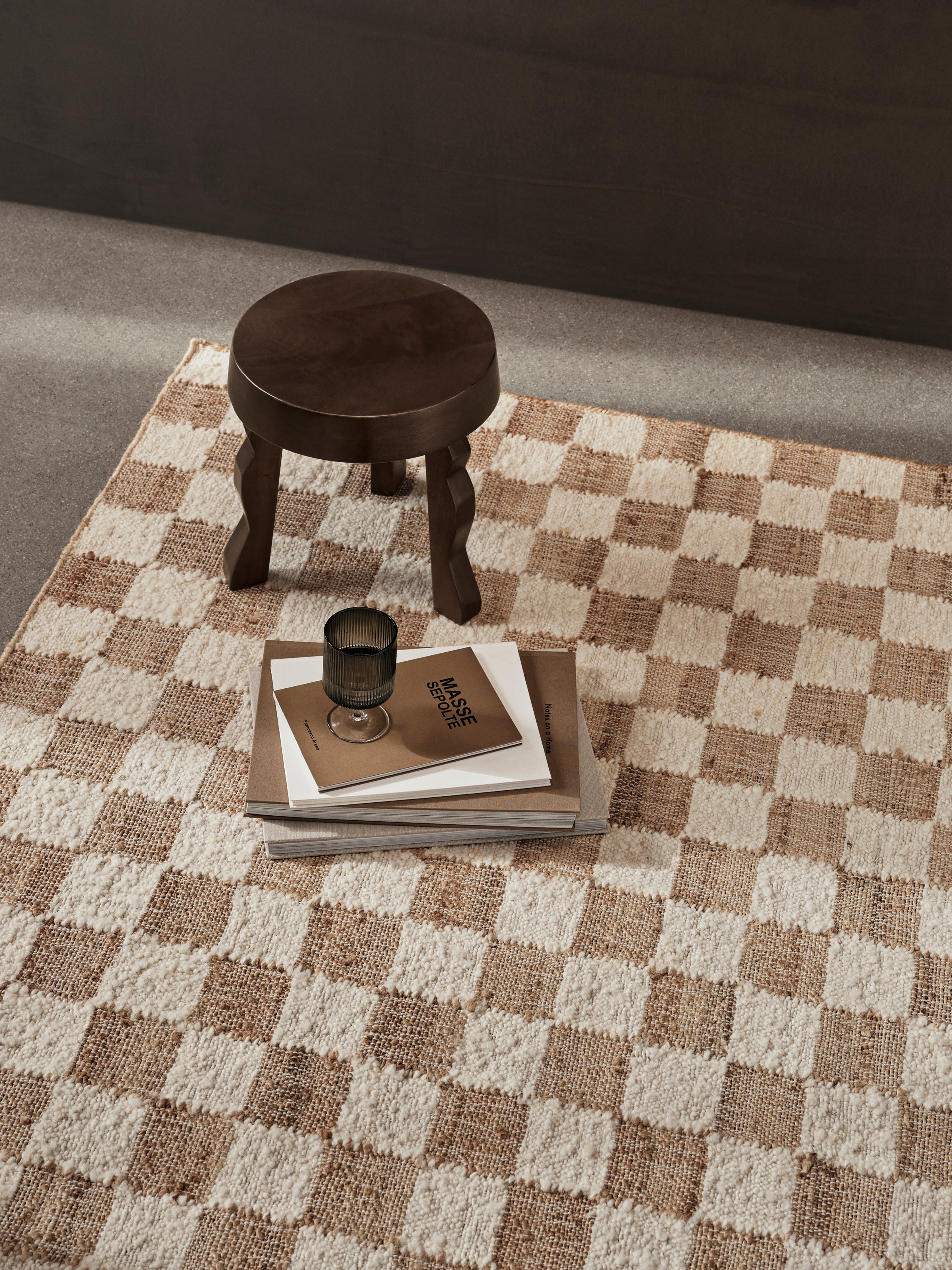 Wollen-jute vloerkleed CHECK beige