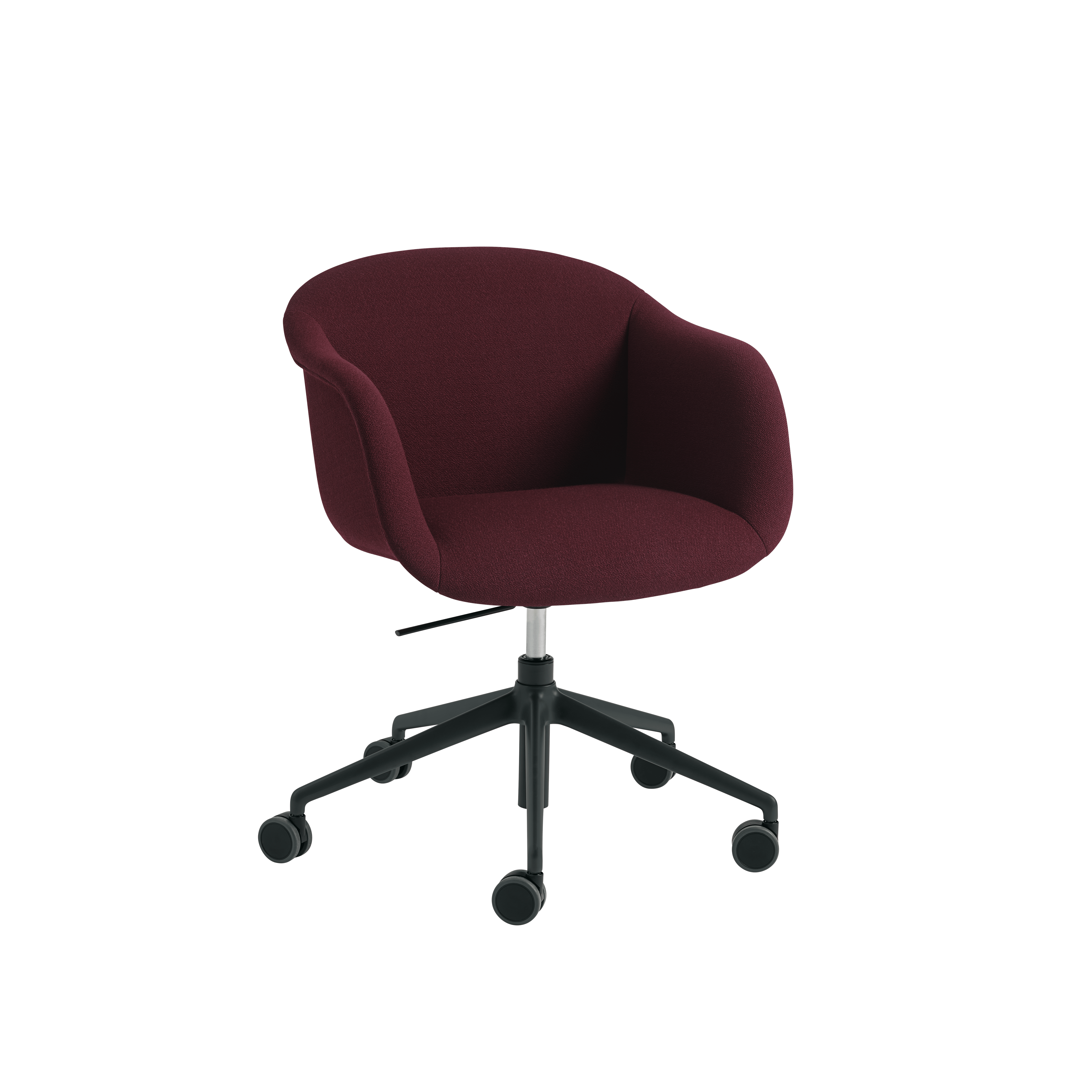 FIBER SOFT draaistoel met armleuningen, gepersonaliseerd, met een voet op wielen en hoogteverstelling