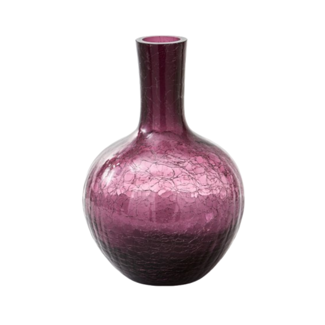 CRACKLED GLASS vase dark purple