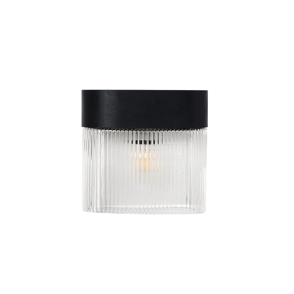 FLUMINA Wandleuchte, geriffeltes Glas und schwarzes Eschenholz