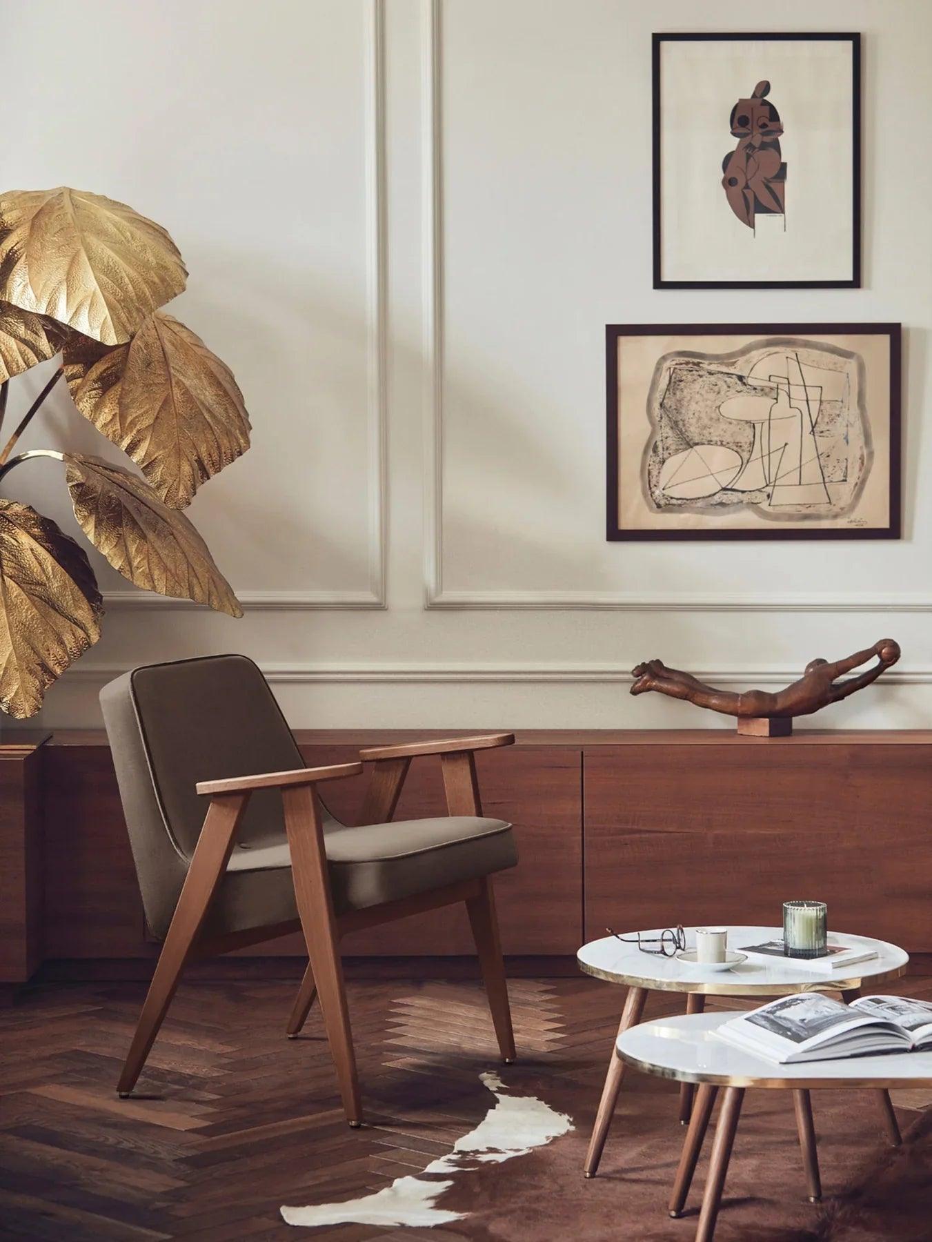 Fotel 366 żółty w tkaninie Marble Mustard 366 concept Eye on Design