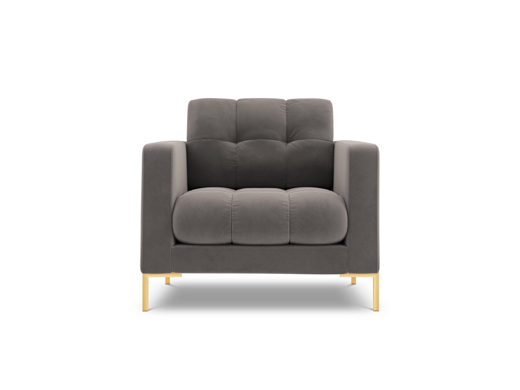 Fotel aksamitny BALI jasnoszary ze złotą podstawą Cosmopolitan Design Eye on Design