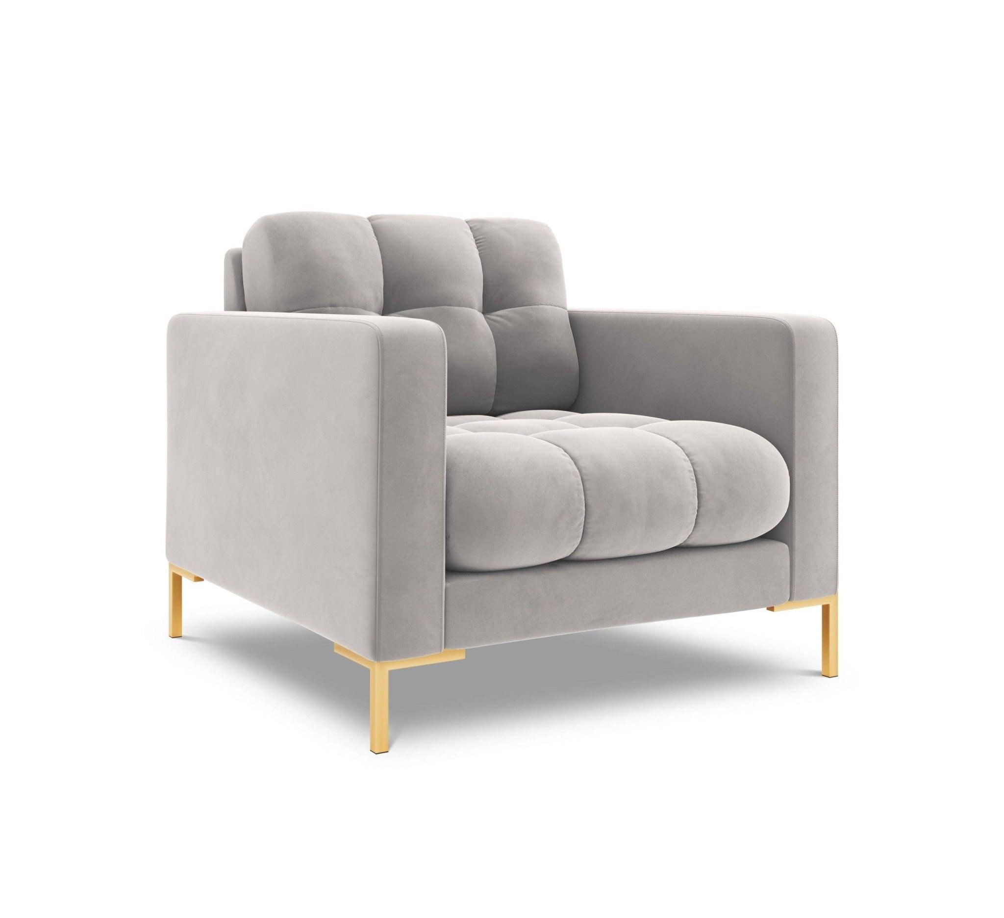 Fotel aksamitny BALI srebrny ze złotą podstawą Cosmopolitan Design Eye on Design
