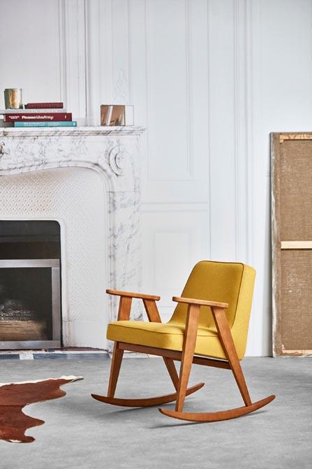 Fotel bujany 366 żółty w tkaninie Boucle Mustard 366 concept Eye on Design