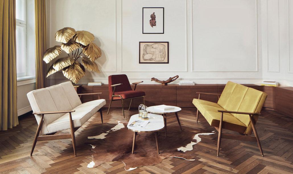 Fotel FOX żółty w tkaninie Marble Mustard 366 concept Eye on Design