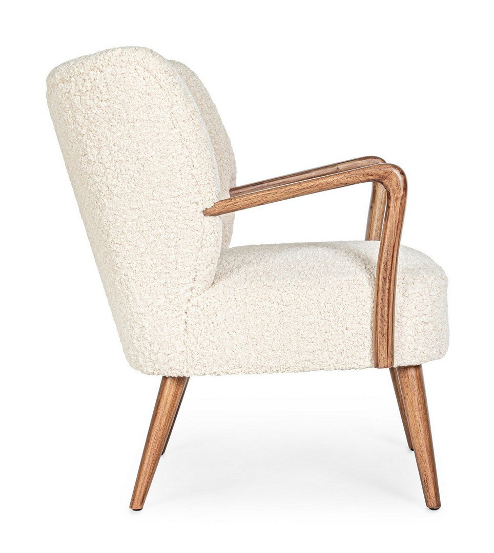 Witte MORITZ fauteuil met een basis van vurenhout