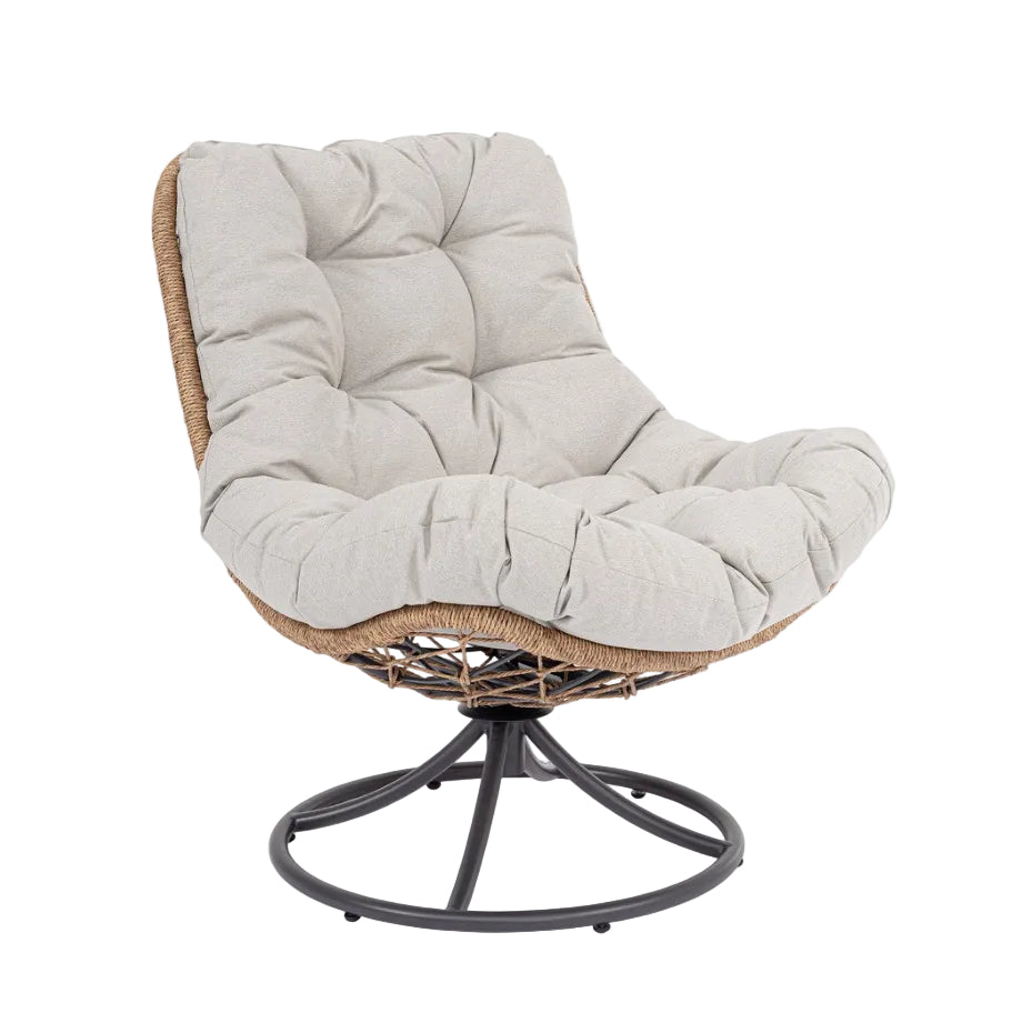 Buiten draaistoel EMERY beige met een bruine basis
