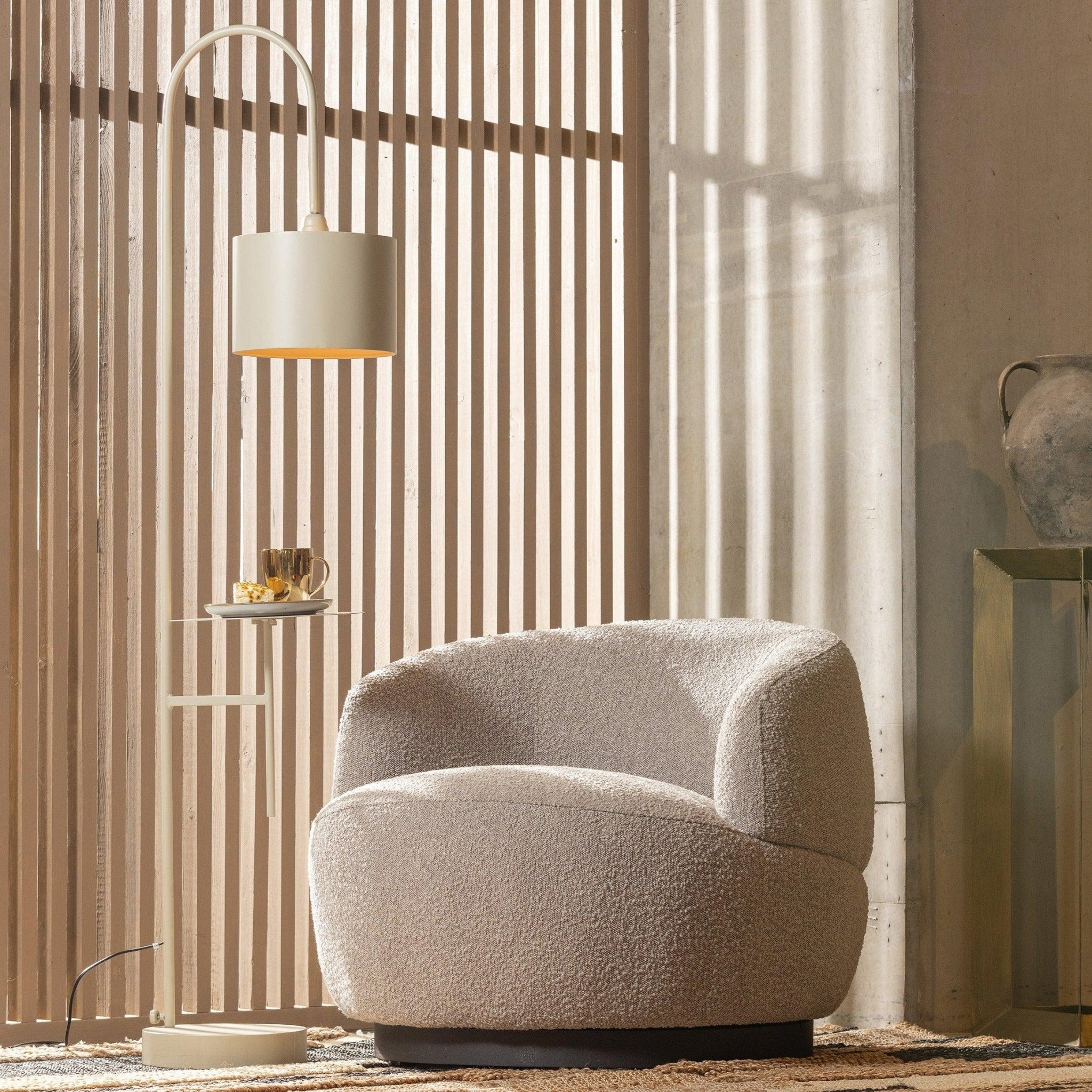 Fotel obrotowy WOOLLY beżowy boucle do salonu