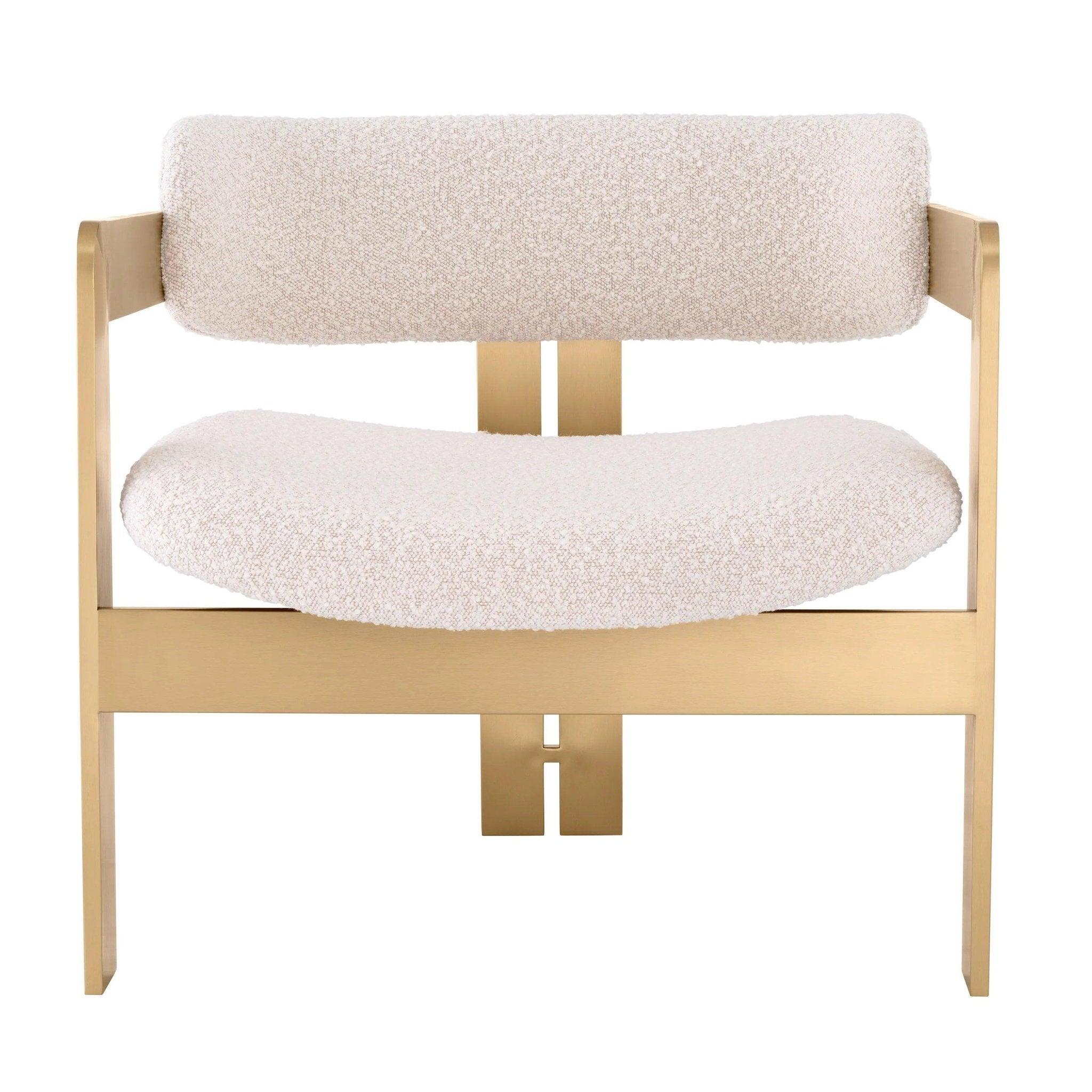 Fotel w tkaninie boucle DONATO kremowy z mosiężną podstawą Eichholtz Eye on Design