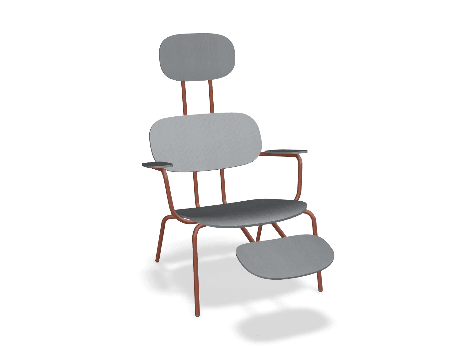 Fotel z zagłówkiem NEW SCHOOL LOUNGE ceglasty MDD ciemny szary z podnóżkiem Eye on Design