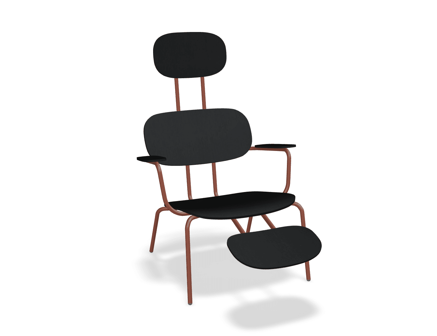 Fotel z zagłówkiem NEW SCHOOL LOUNGE ceglasty MDD czarny z podnóżkiem Eye on Design