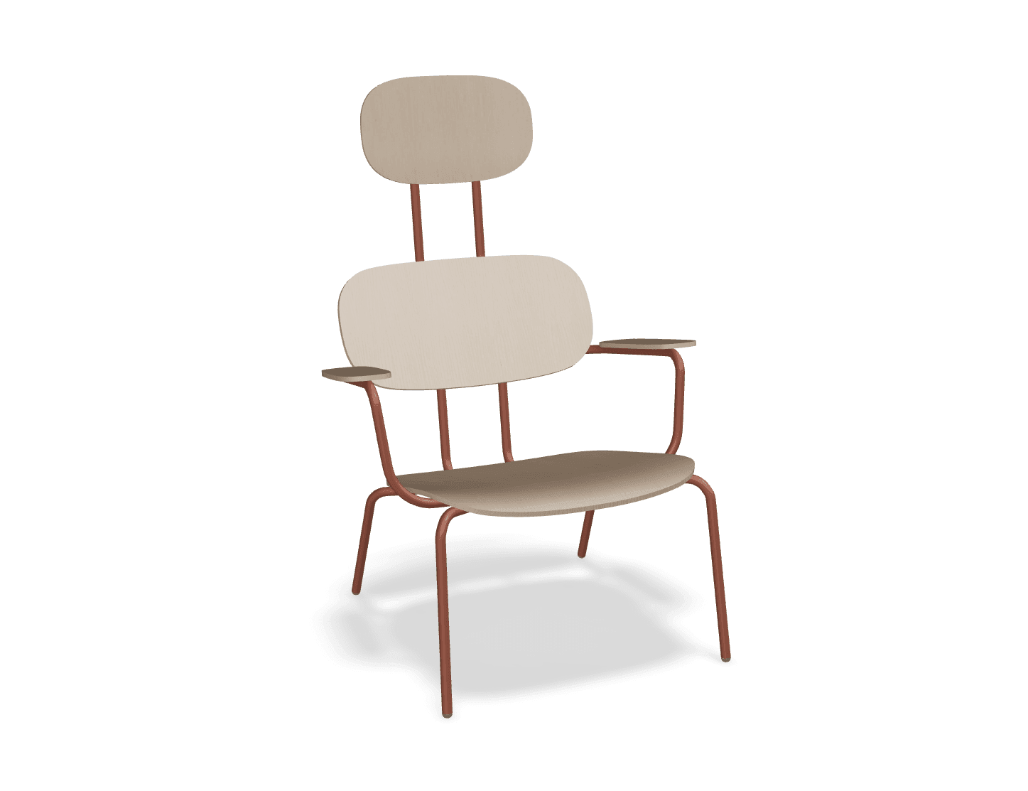 Fotel z zagłówkiem NEW SCHOOL LOUNGE ceglasty MDD jasny jesion bez podnóżka Eye on Design