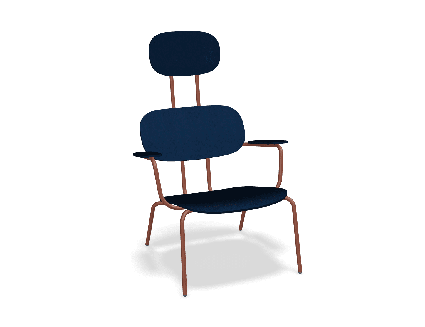 Fotel z zagłówkiem NEW SCHOOL LOUNGE ceglasty MDD niebieski bez podnóżka Eye on Design