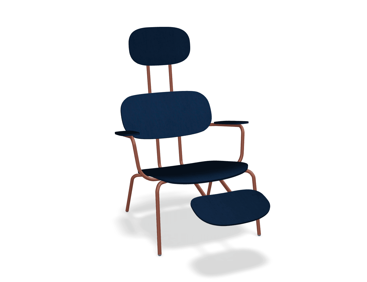 Fotel z zagłówkiem NEW SCHOOL LOUNGE ceglasty MDD niebieski z podnóżkiem Eye on Design