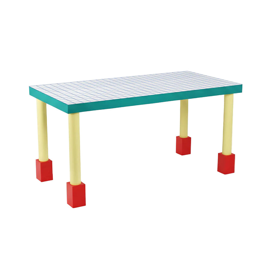 Tafel SUPERTABLE BLAUW RASTER geel met turquoise
