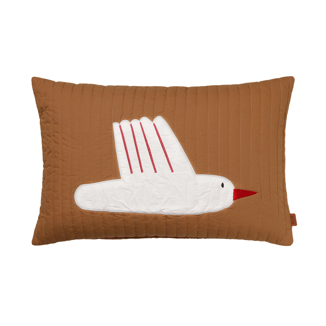 Geknoopte kussen BIRD QUILTED lichtbruin met wit