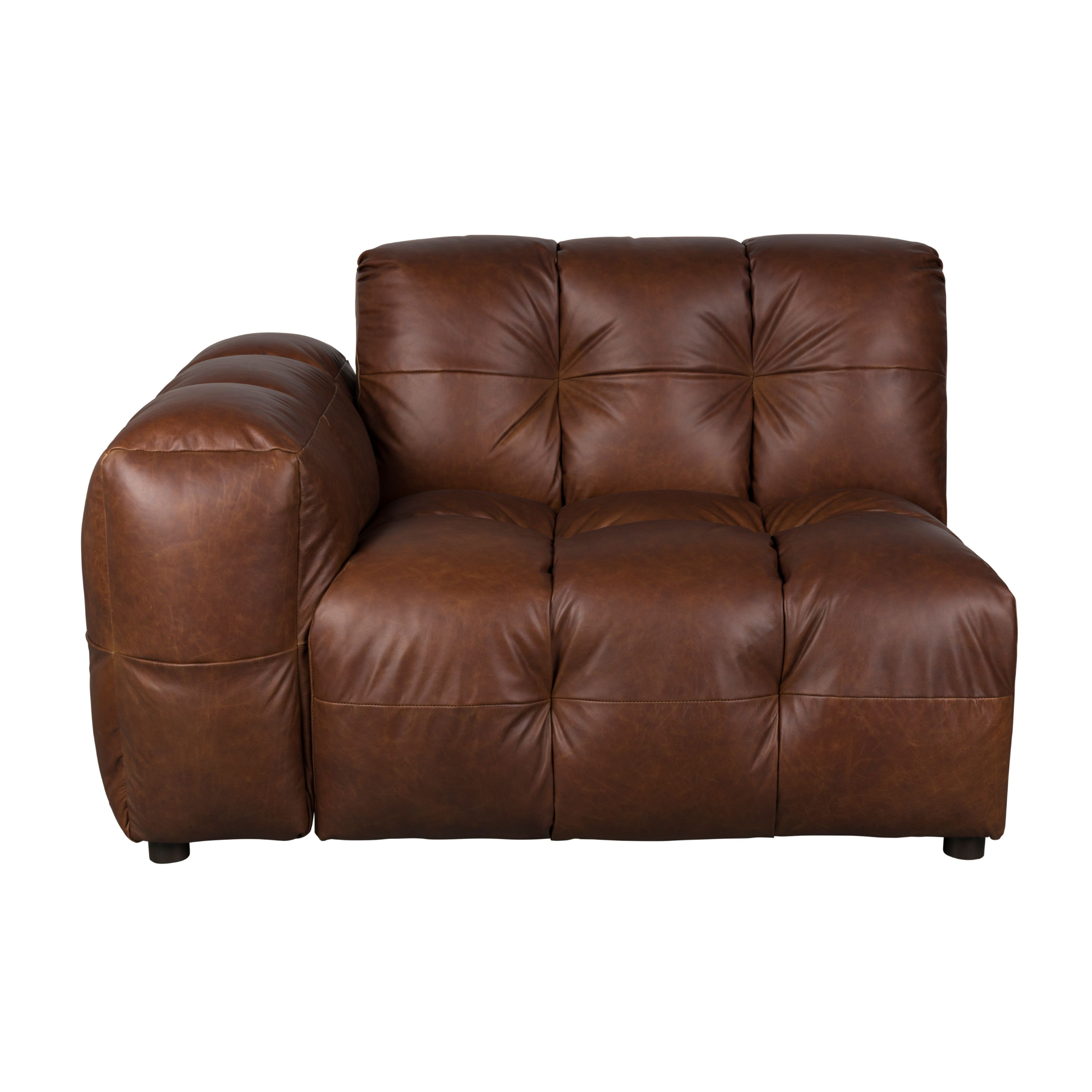 Modulares Sofa HACKMAN - linkes Endelement aus schokoladenbraunem Leder