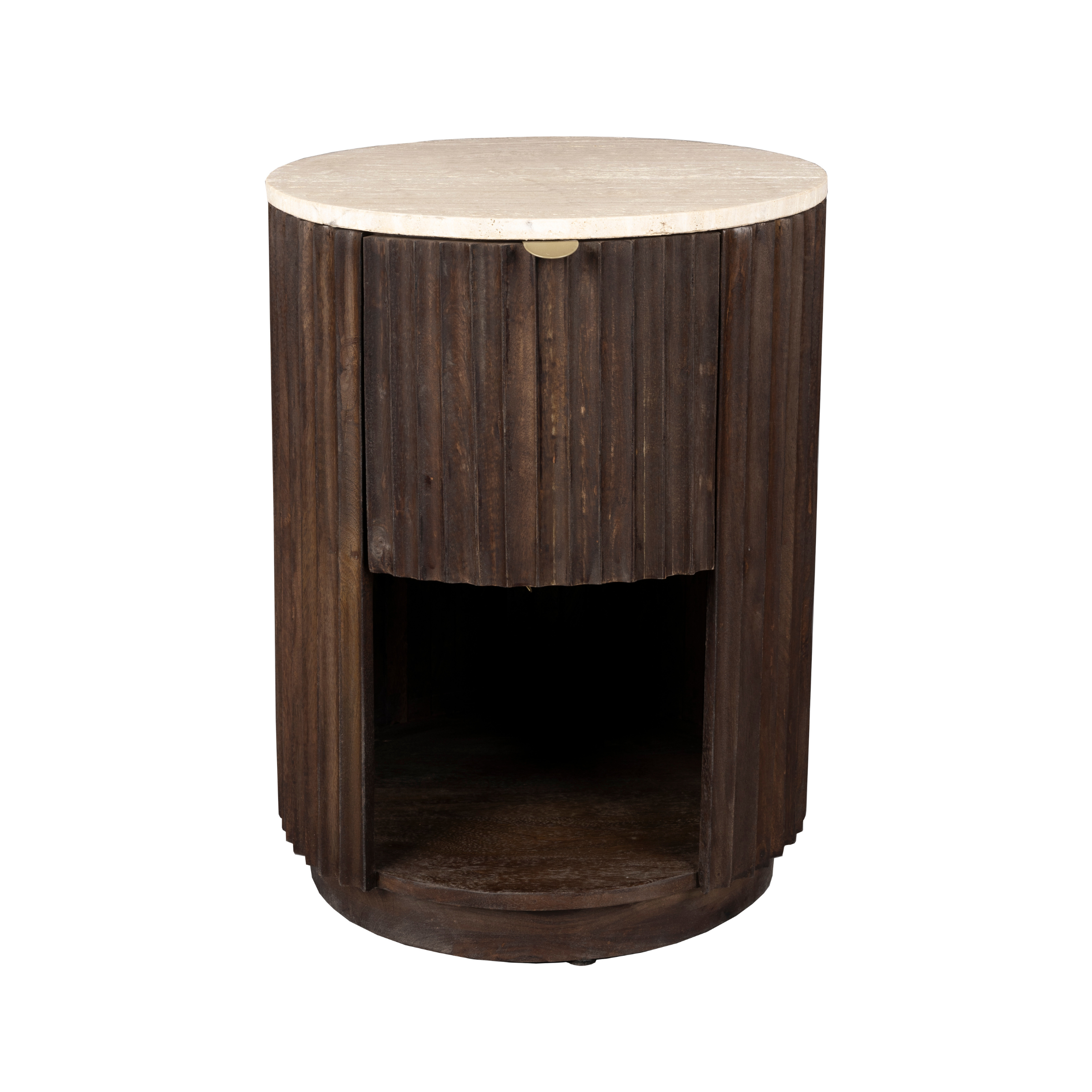 Zijtafel MARLOW travertijn met houten basis